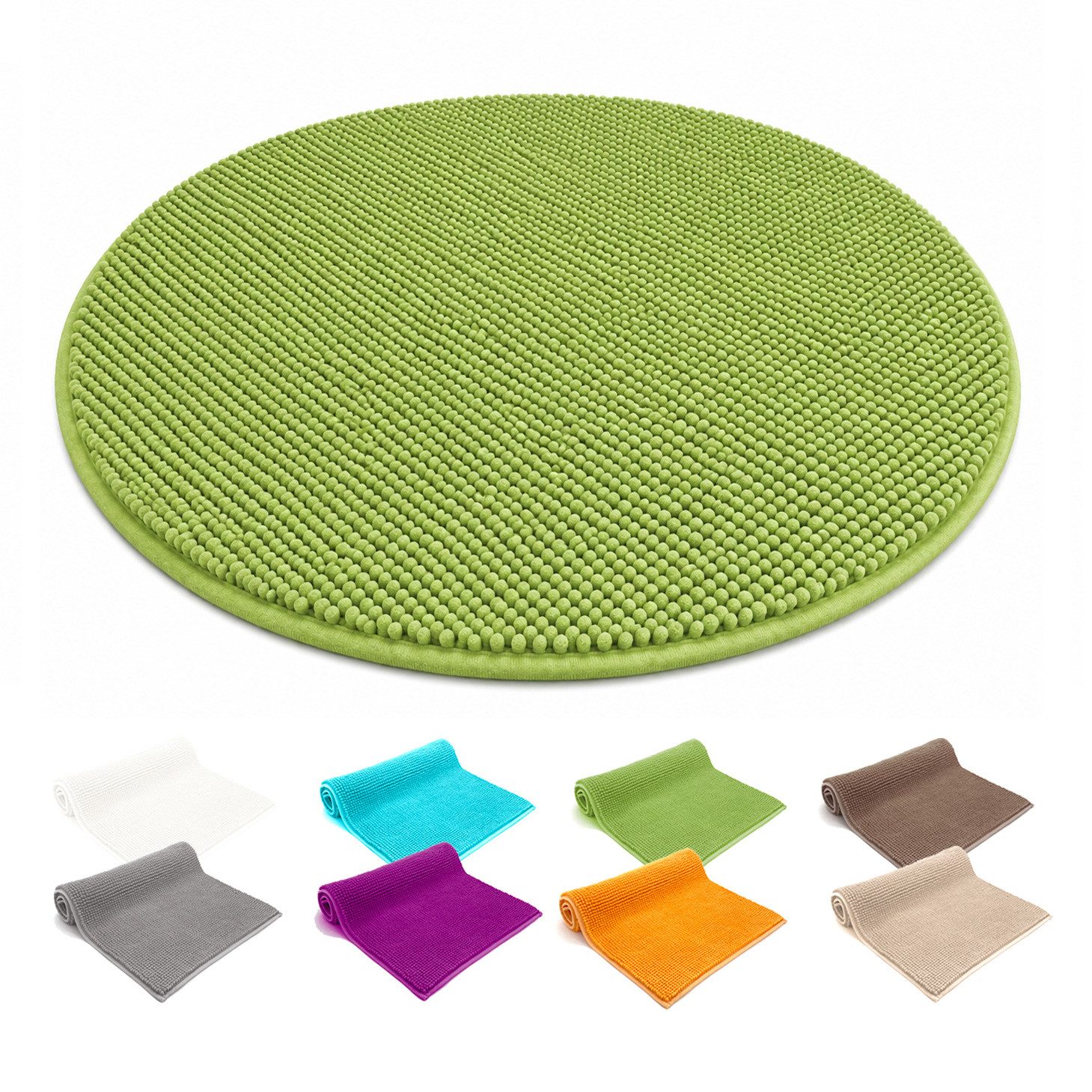 heimtexland Badematte Badvorleger Chenille Badteppich Duschvorleger, rutschhemmend beschichtet, Fußbodenheizung geeignet, schnell trocknend, strapazierfähig, fußbodenheizungsgeeignet, rutschfest, saugstark, Polyester, rund, Rund 60 cm, Hochflor, super weich, extrem saugfähig, Maschinenwäsche