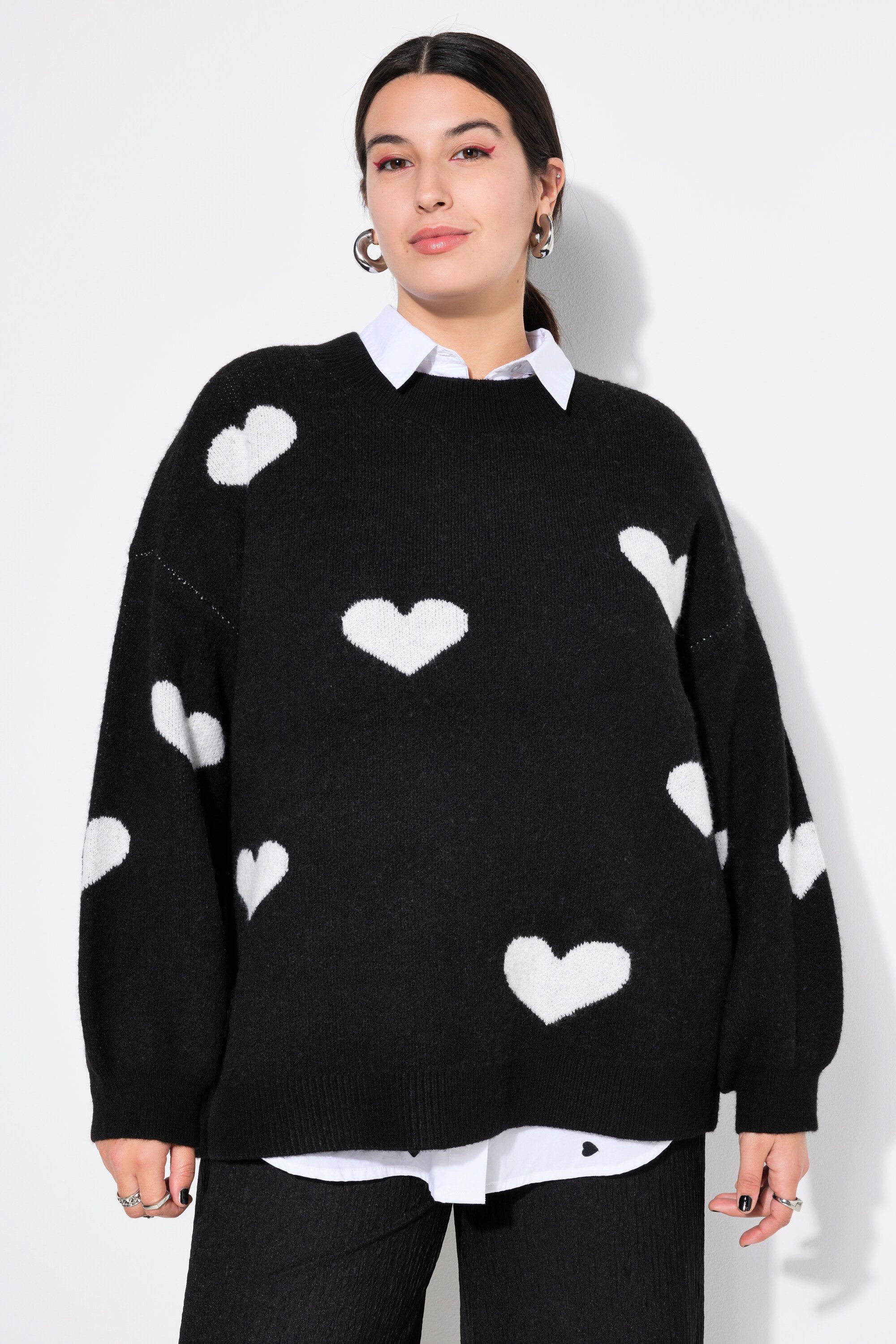 Strickpullover Pullover oversized HEARTS-Muster Ballon-Langarm