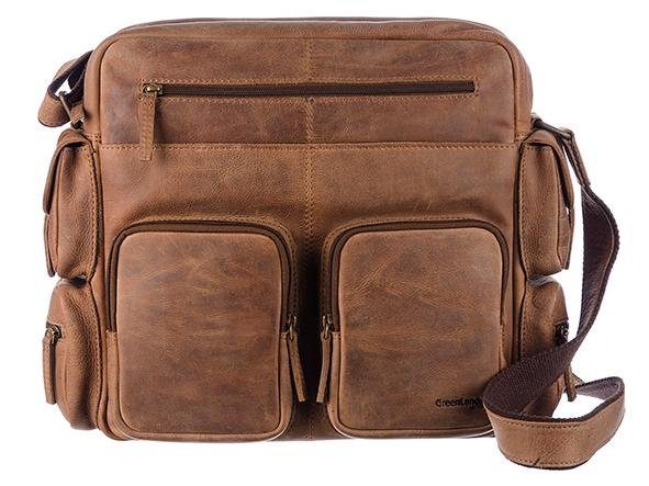 GreenLand Nature Messenger Bag Montenegro, aus echtem Leder mit praktischen  Vortaschen