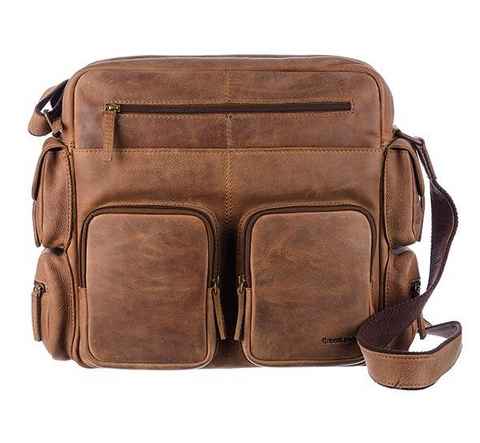 GreenLand Nature Messenger Bag Montenegro, aus echtem Leder mit praktischen Vortaschen