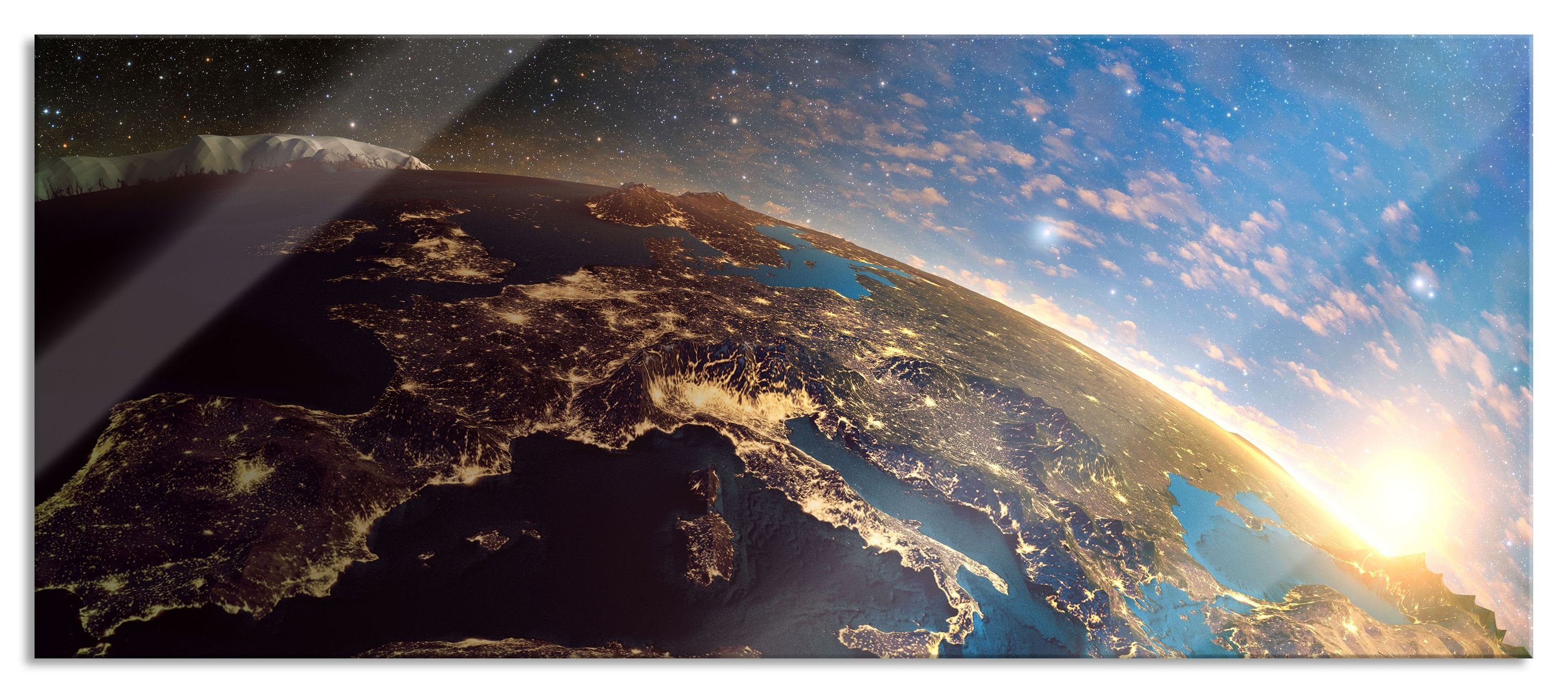 im Erde und aus Aufhängungen Pixxprint (1 Abstandshalter St), Weltall Weltall, Echtglas, inkl. im Glasbild Glasbild Erde
