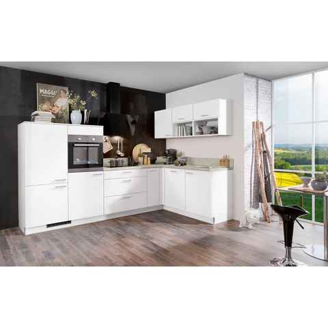 Kochstation Küchenzeile KS-Scafa, vormontiert, mit höhenverstellbaren Füßen, vormontiert, wahlweise mit E-Geräten, Stellbreite 305 x 185 cm