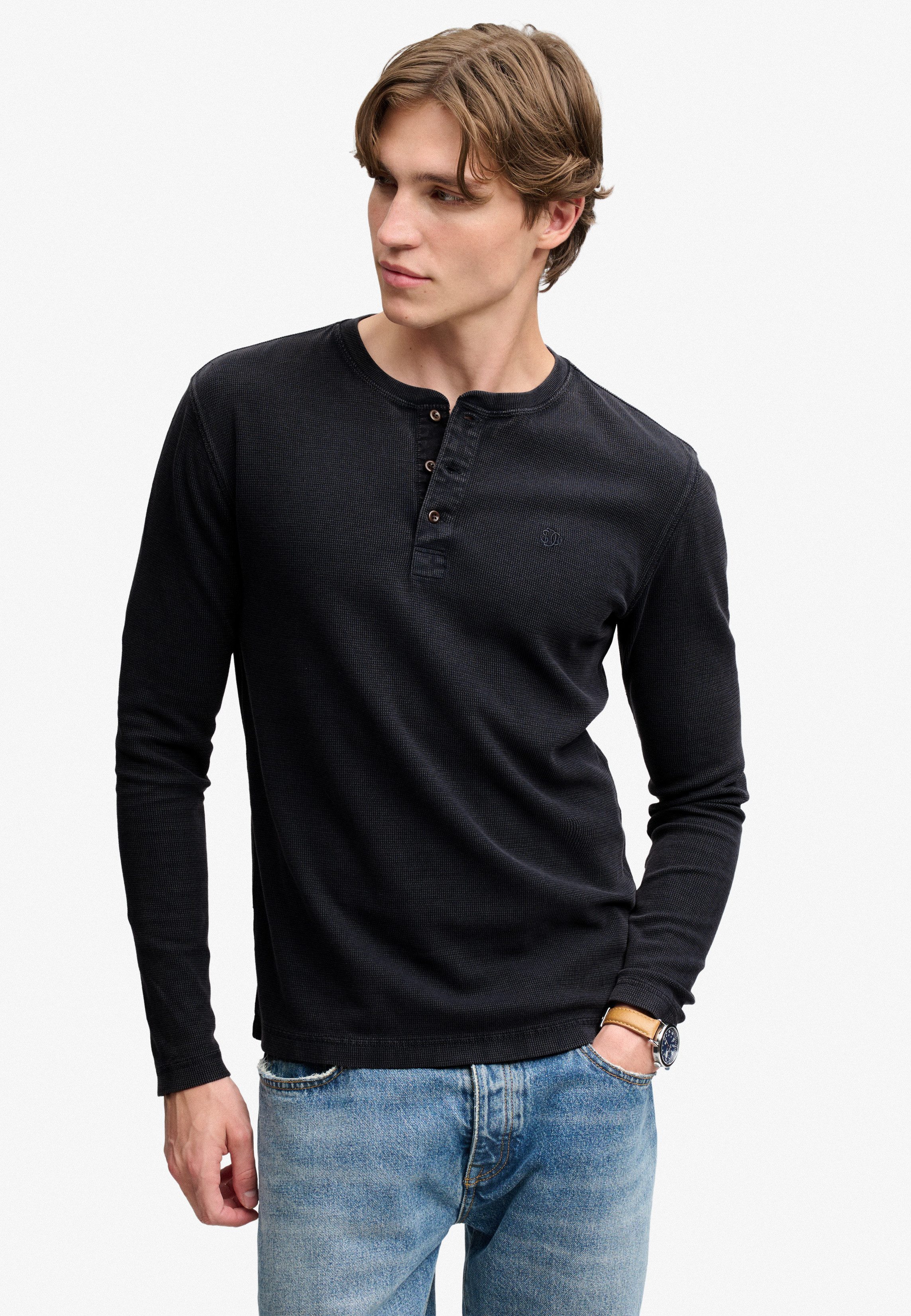 Superdry Langarmshirt WAFFLE LONG SLEEVE HENLEY TOP Baumwolle, relaxed fit