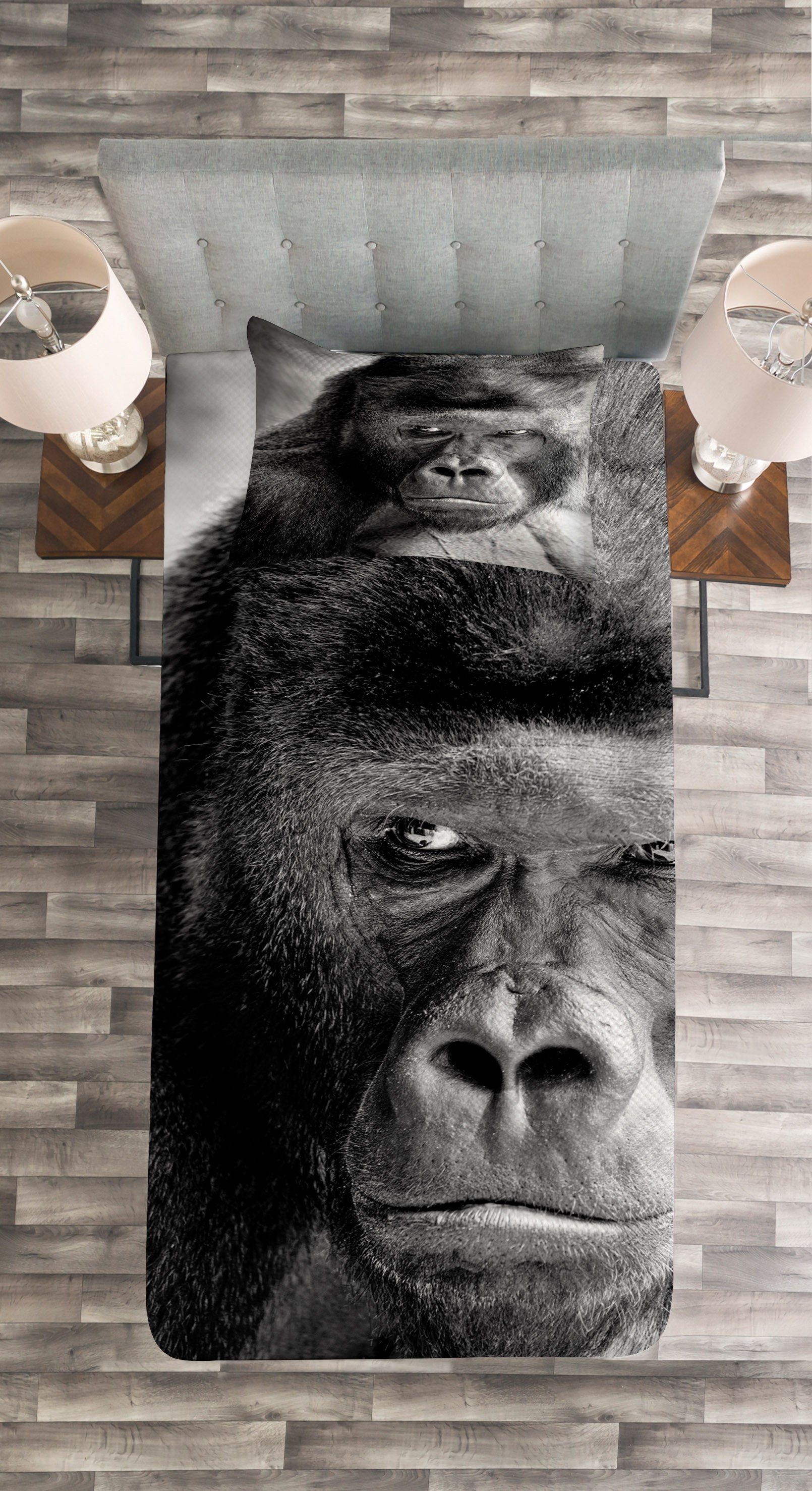 Set Tagesdecke Ape Waschbar, Gorilla Kissenbezügen Abakuhaus, mit Fotografie Portrait