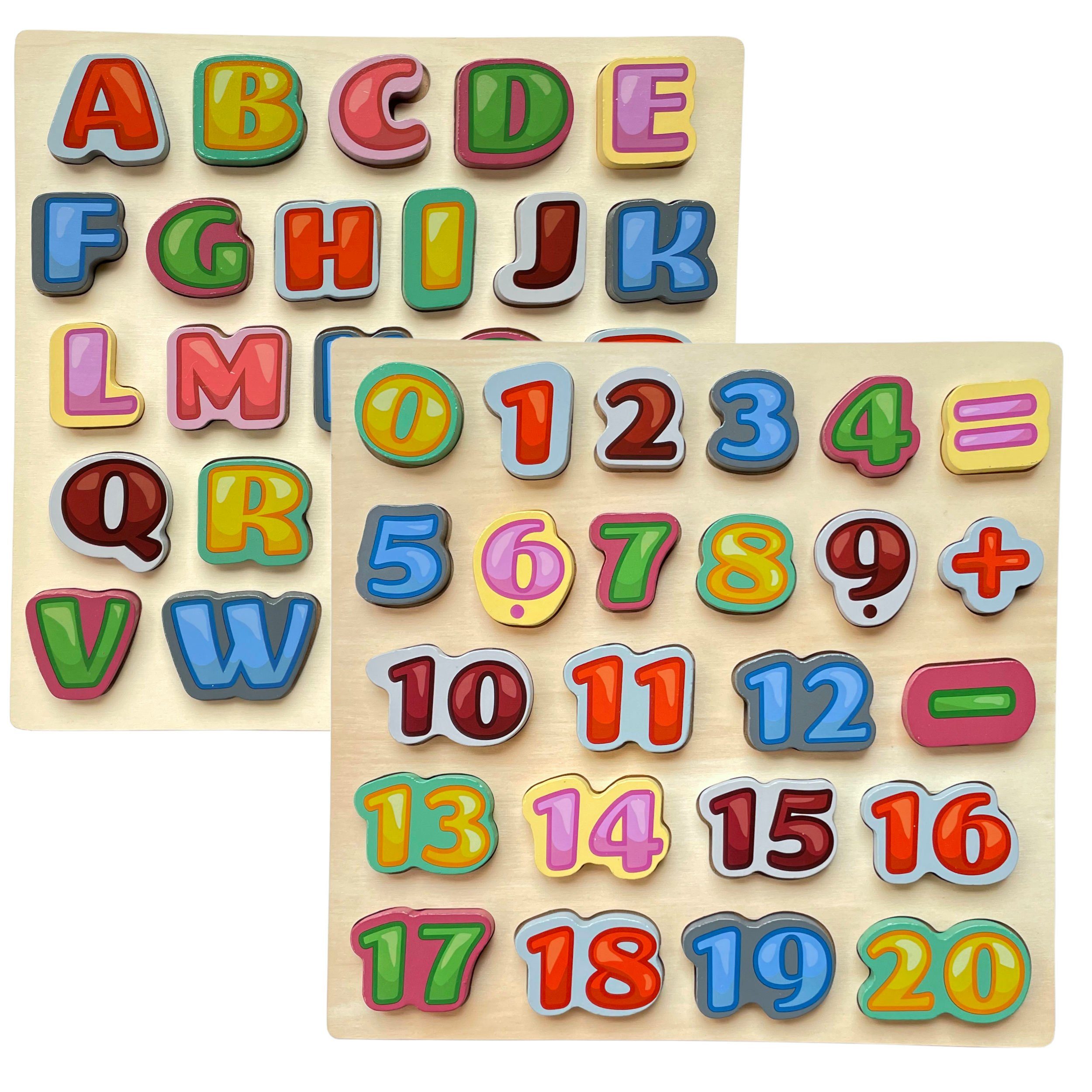 2 Sets Buchstaben Zahlen Holzpuzzle Board Kinder Pädagogisches Lernspielzeug 