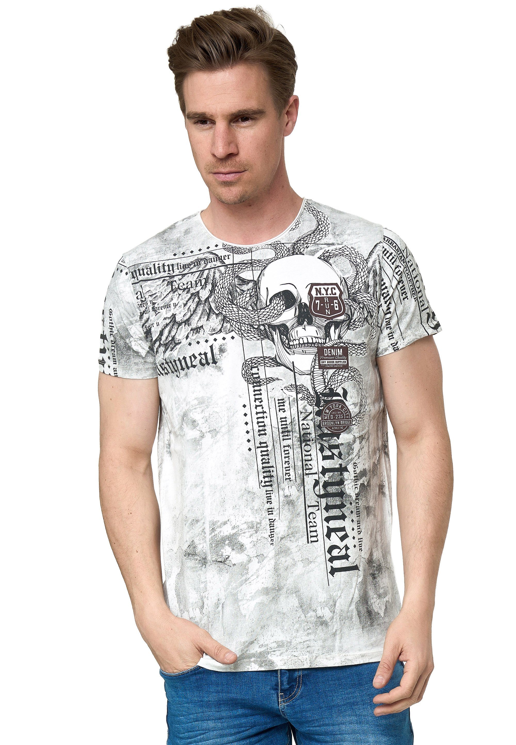 Rusty Neal T-Shirt mit coolem Allover-Print weiß
