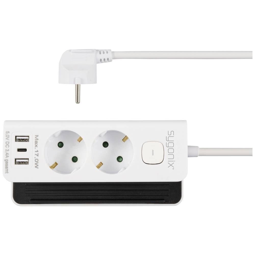 Sygonix 2fach Tischsteckdose mit USB A & USB C® SY-6118232 Steckdosenleiste, erhöhter Berührungsschutz, mit Schalter, mit USB, mit USB-C®, Überspan