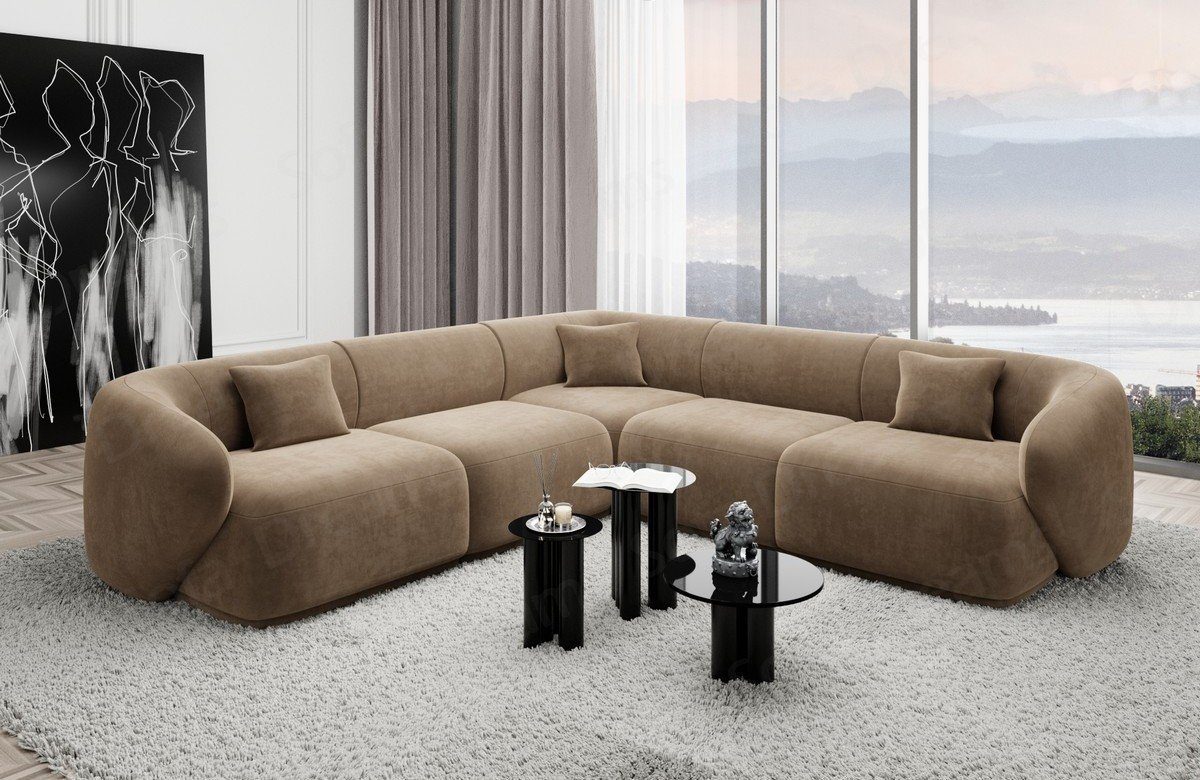 Sofa Dreams Ecksofa Polster Design Samtstoff Sofa Marbella L Form Stoffsofa, Loungesofa hellbraun09