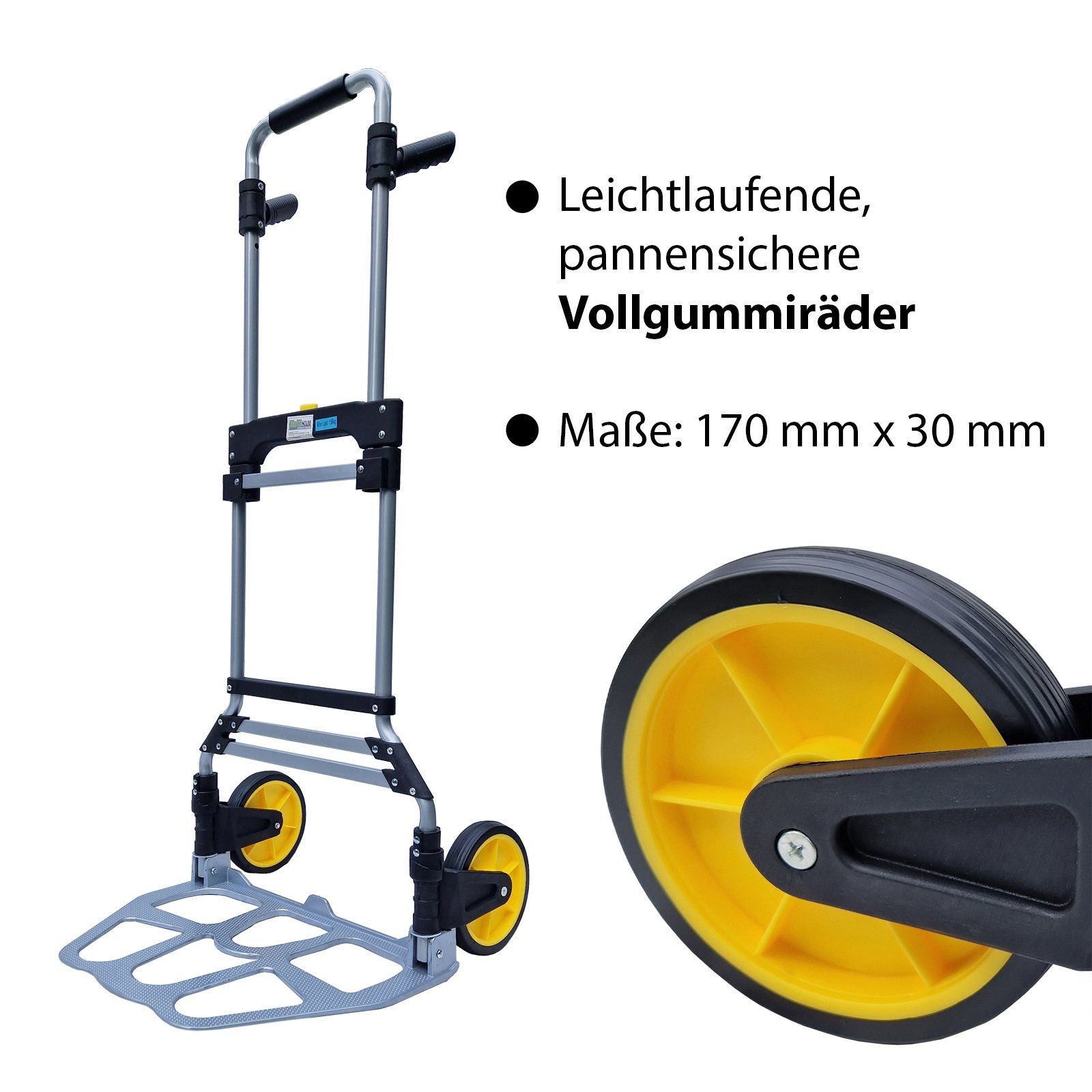 TRUTZHOLM Folding Hand Truck XL, Foldable, Telescopic Handle up to 115 cm, Load Capacity 150 kg, Large Loading Area