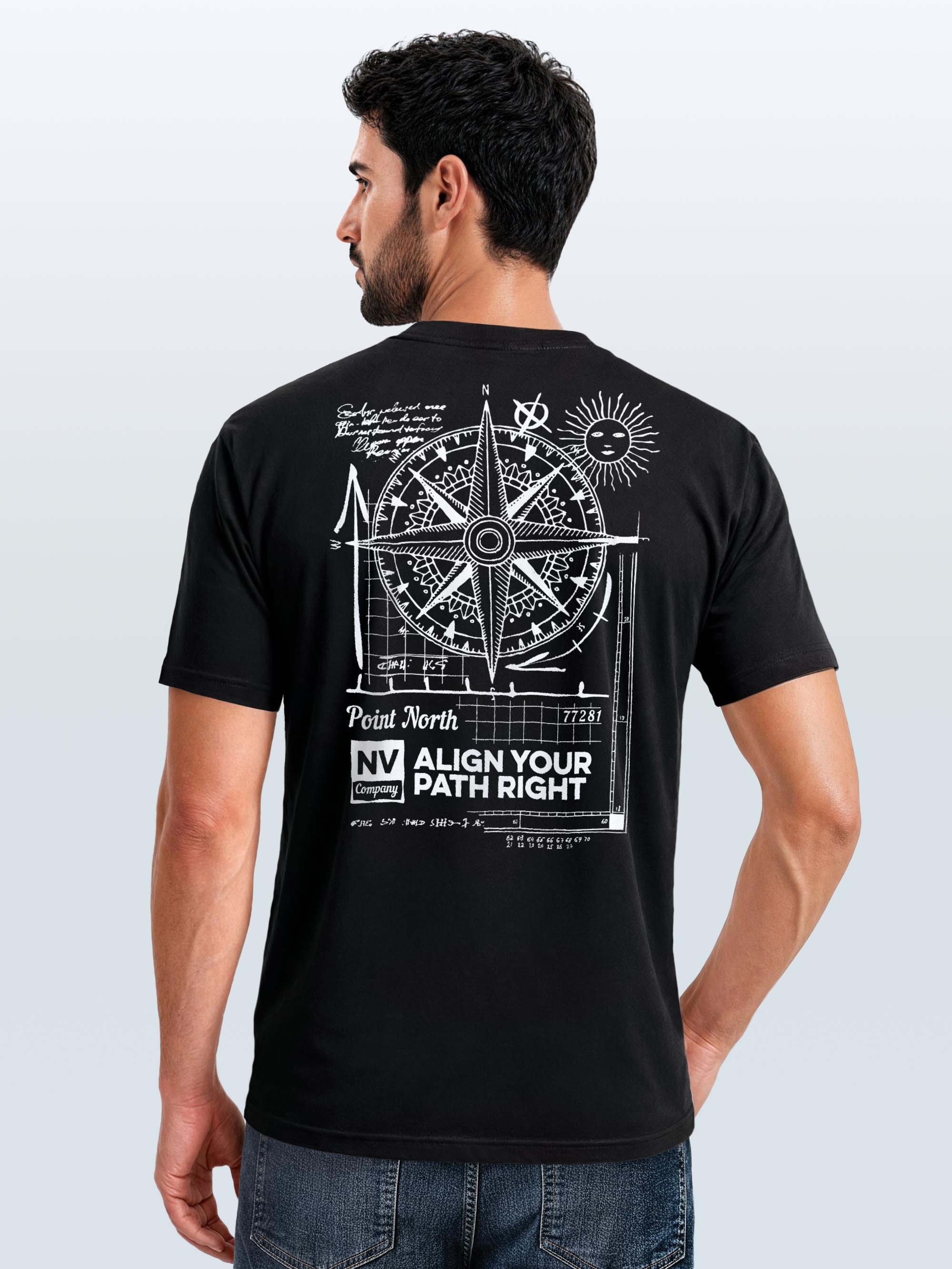 Neverless Print-Shirt Herren T-Shirt Backprint Maritim Kompass Segeln Sommer Fashion mit Print – Bild 3 von 5