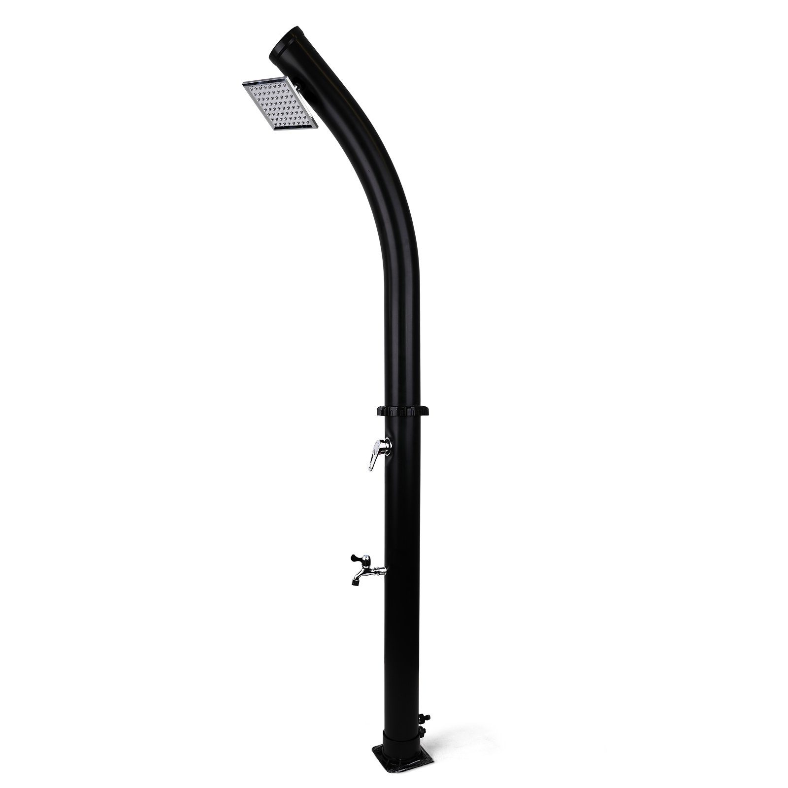 RAMROXX Gartendusche Solar Garten Dusche Curved Schwarz mit Fußdusche Eckiger Duschkopf 20L