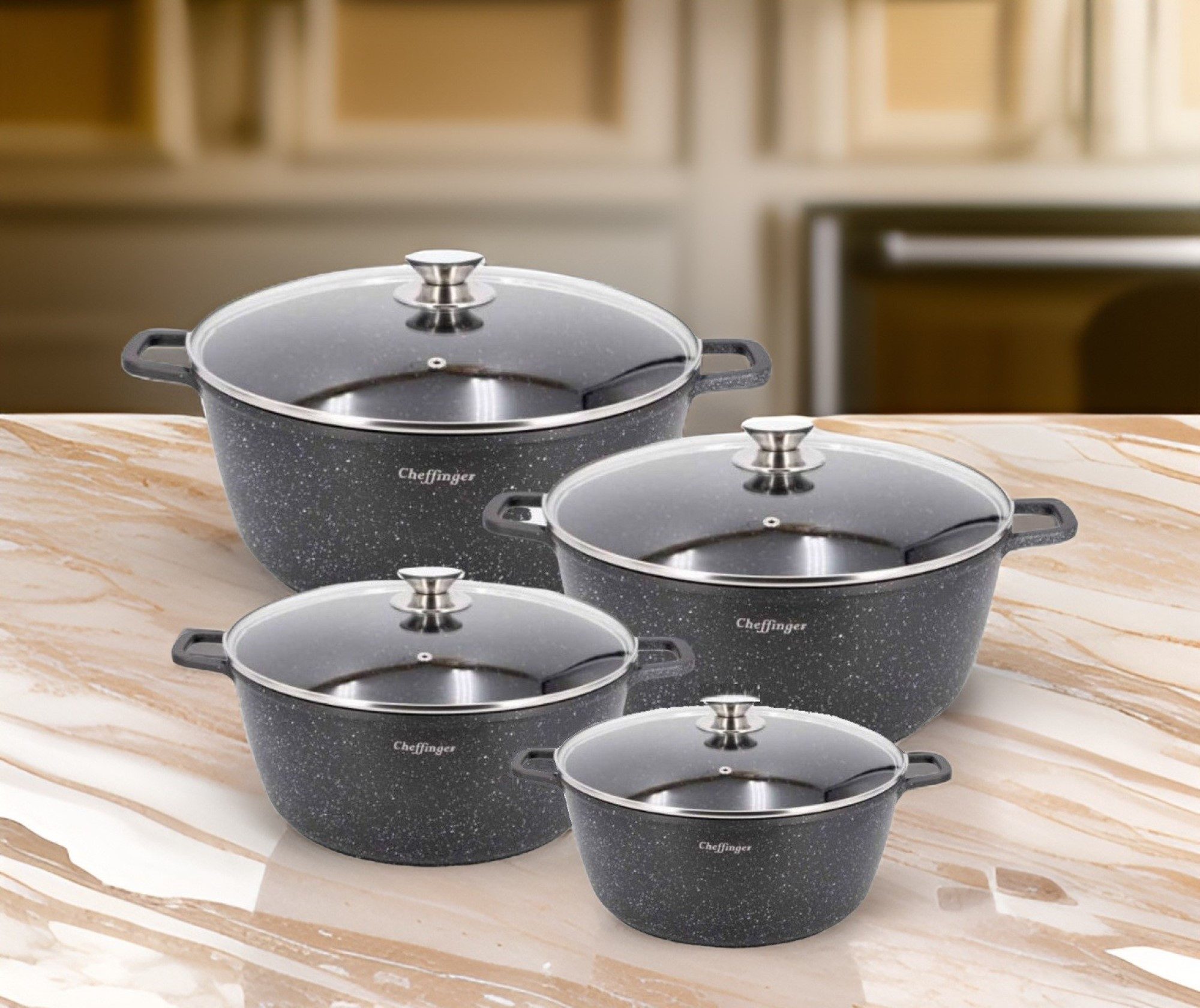 Cheffinger Topf-Set 8 tlg Kochtopf Set Topf Induktion Anti Haft 20-24-28-32cm, (8-tlg)
