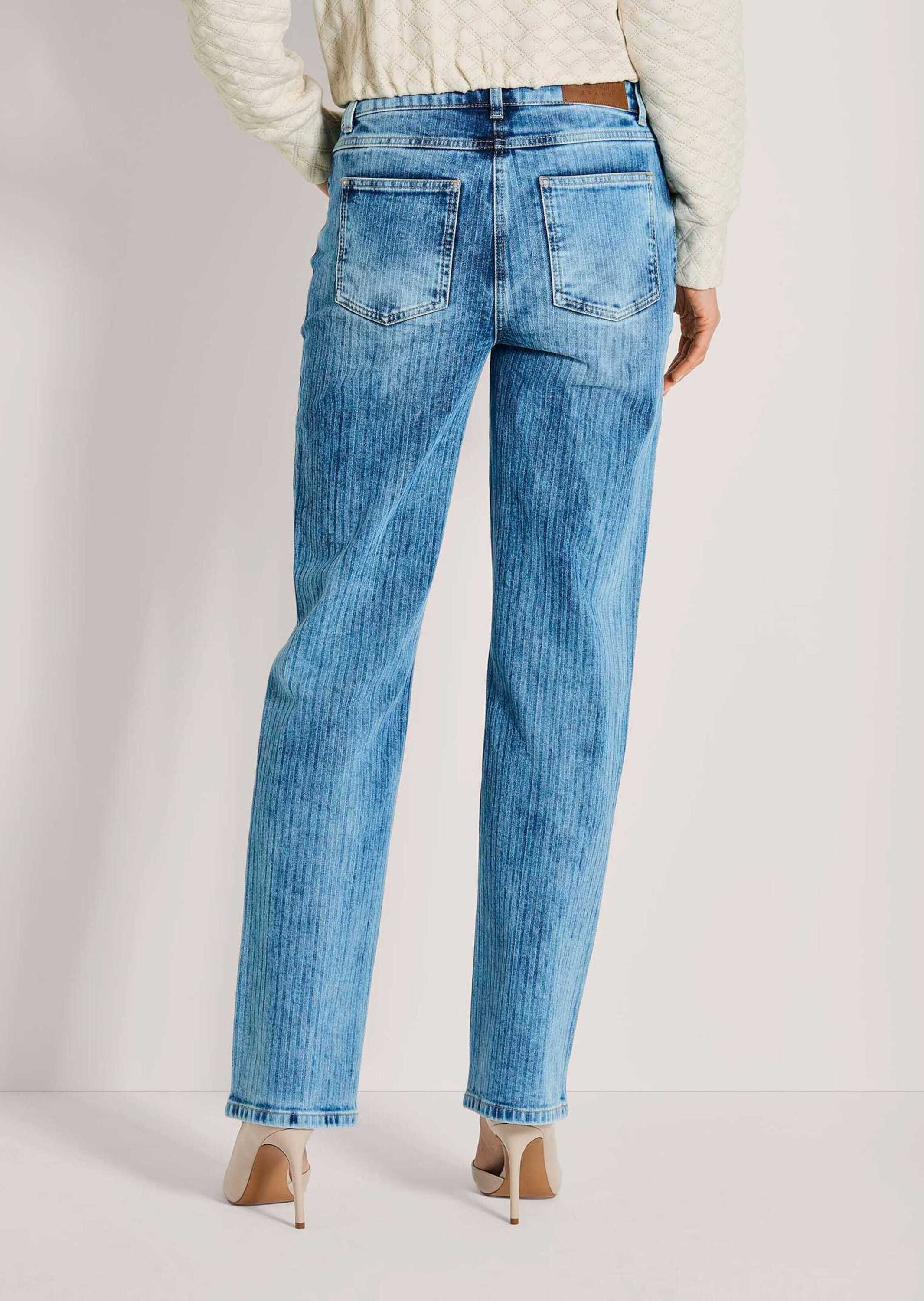 MADELEINE Gerade Jeans Kurzgröße: High Waist Five-Pocket-Jeans Gerade Hose mit edlem Fischgrat-Muster und bequemem Formbund