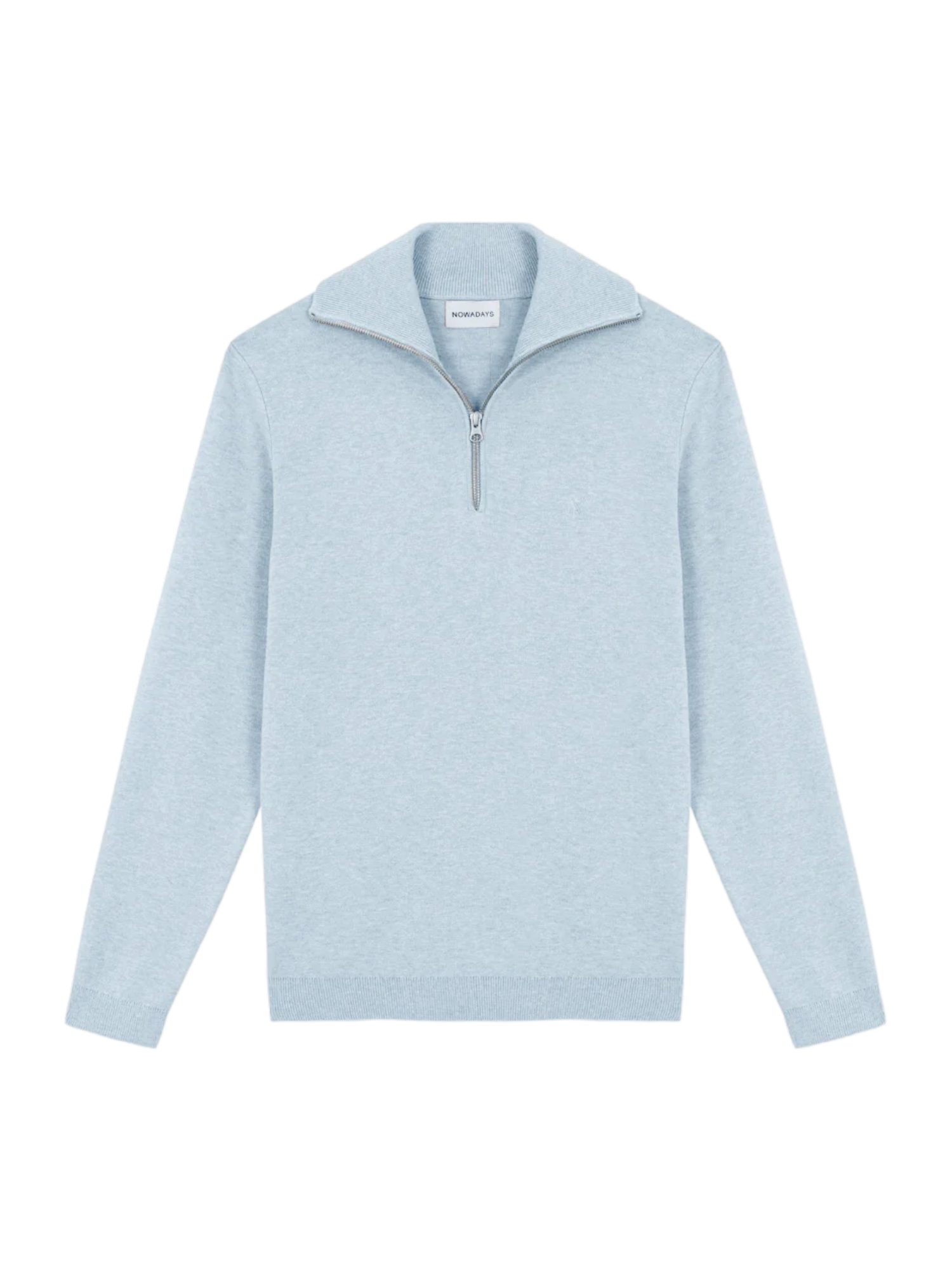 NOWADAYS Strickpullover blau,Basic,Baumwolle,Unifarben,Troyer-Kragen,Lang,Regular Fit