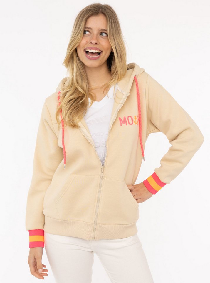 Zwillingsherz Kapuzensweatjacke "Rahel" Langarm, Kapuze, Reißverschluss, modisch, Schriftzug, Taschen