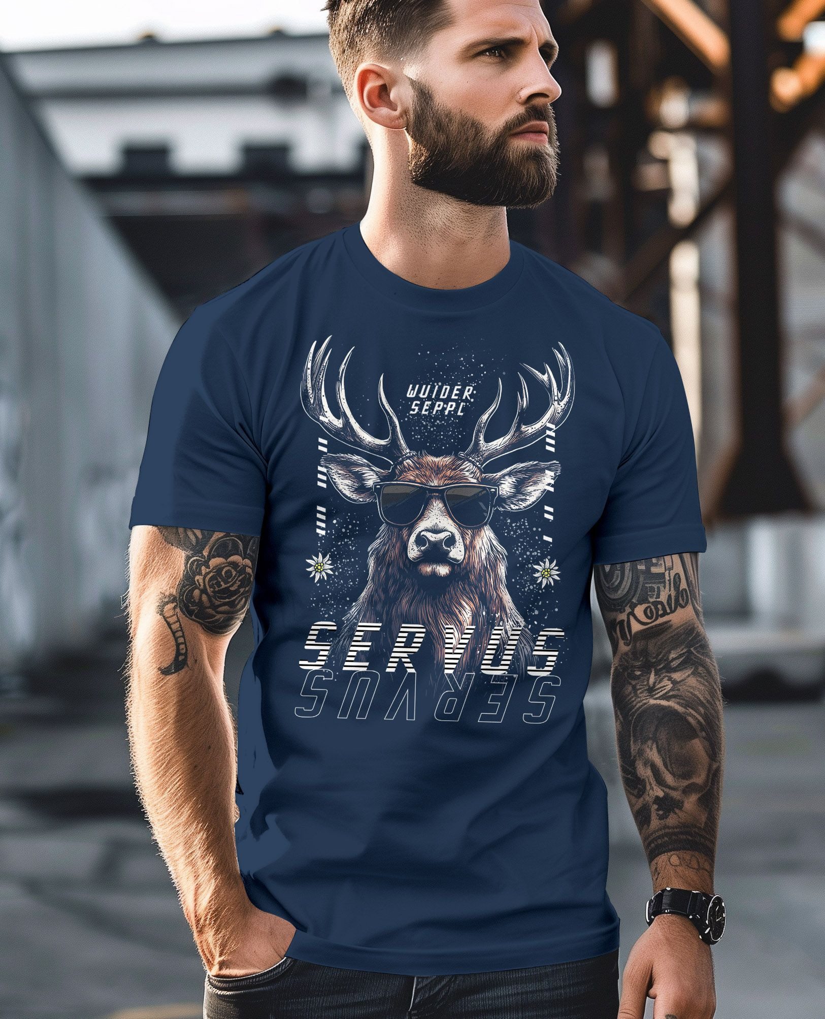 Neverless Print-Shirt Herren T-Shirt Servus Hirsch Trachtenshirt Modern Techno Style mit Print – Bild 5 von 5