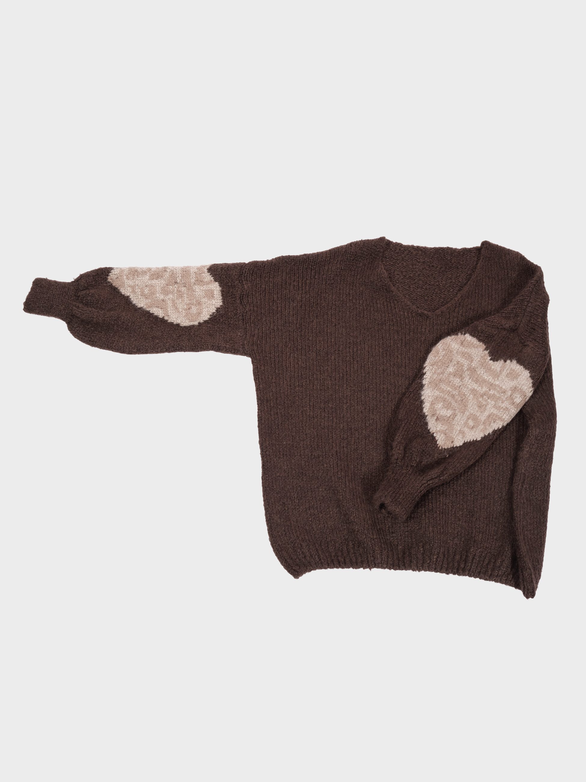 PEKIVESSA Strickpullover Oversized Pullover mit V-Ausschnitt Ärmel mit Herz-Motiv und Leopardenmuster