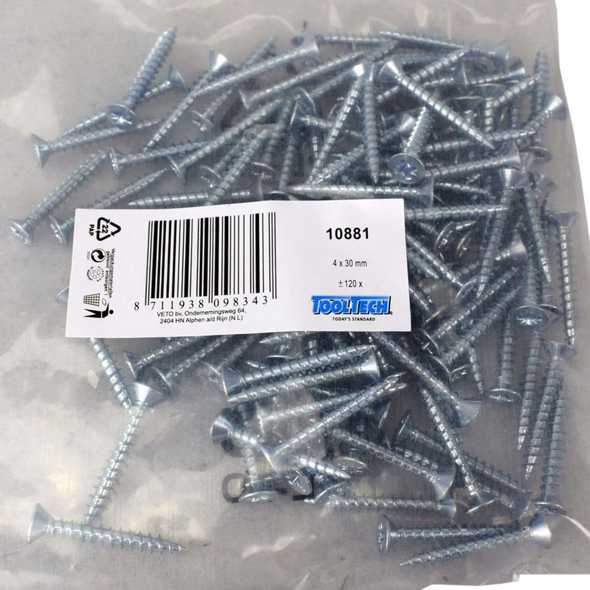 ToolTech Schrauben-Set Kreuzschlitz Schrauben verzinkt 4 x 30 mm 120 Stück im Beutel, (120 St), universell einsetzbar