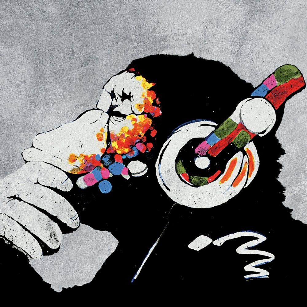 1art1 Kunstdruck »Streetart - Banksy Affe mit Kopfhörern, Musik«