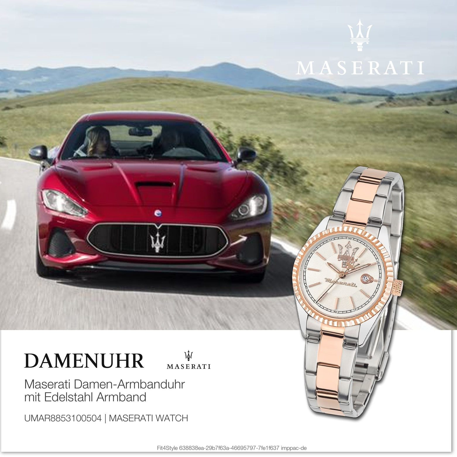 MASERATI Quarzuhr Maserati Italy groß COMPETIZIONE, Damenuhr rund, Made-In (ca. Damenuhr Edelstahlarmband, 39x31,3mm)