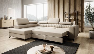 Fun Möbel Ecksofa Schlafsofa Sofa FARGO in Stoff Vogue Ottomane Rechts oder Links, einstellbare Kopfstützen, Mit Schlaffunktion und Bettkasten, frei im Raum stellbar