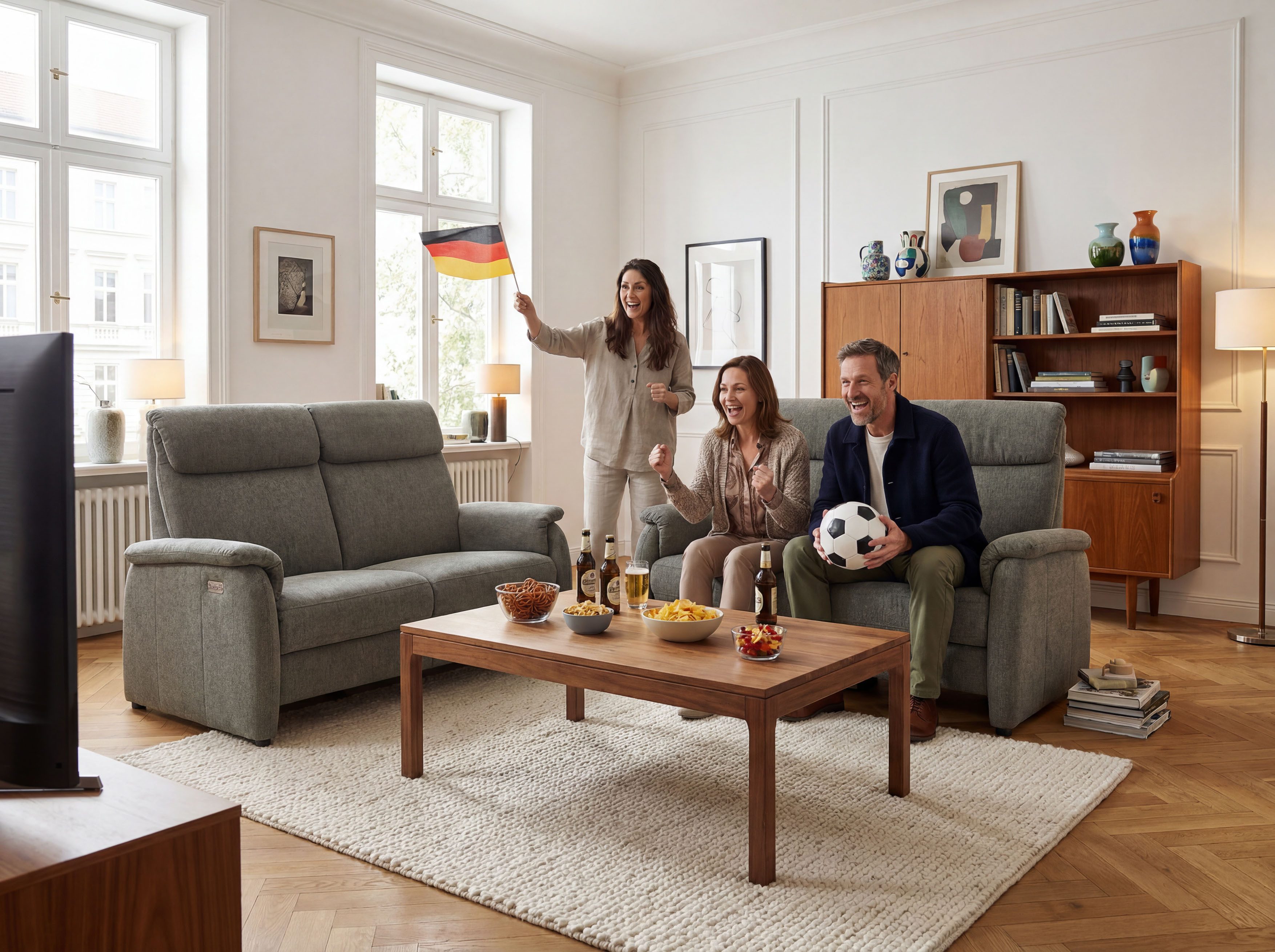 Home affaire 3-Sitzer Turin Sofa mit elektrischer Relaxfunktion, Breite 226 cm, inkl. Tisch, USB & Steckdose, Federkern & pflegeleichtem Bezug