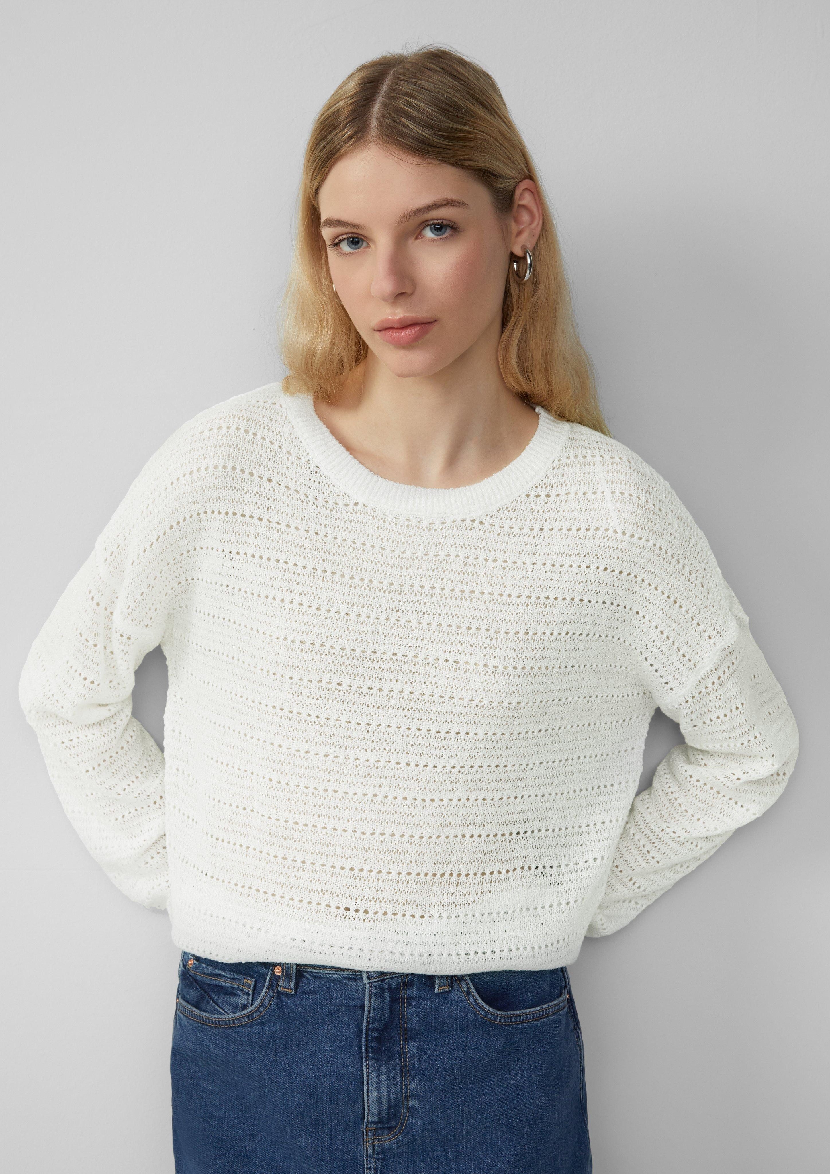 QS Strickpullover leichter Pullover mit Ajourmuster günstig online kaufen