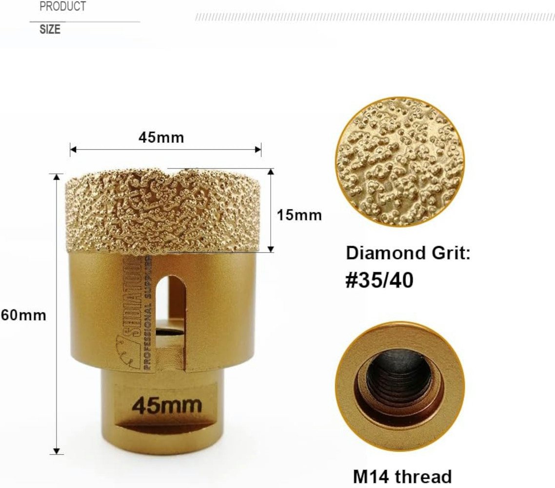Thumbnail - UE Stock Kernbohrer Diamant Kernbohrer Durchmesser 45mm vakuumgelötet Fliesenbohrer, Ø 60 mm, vielseitig einsetzbar