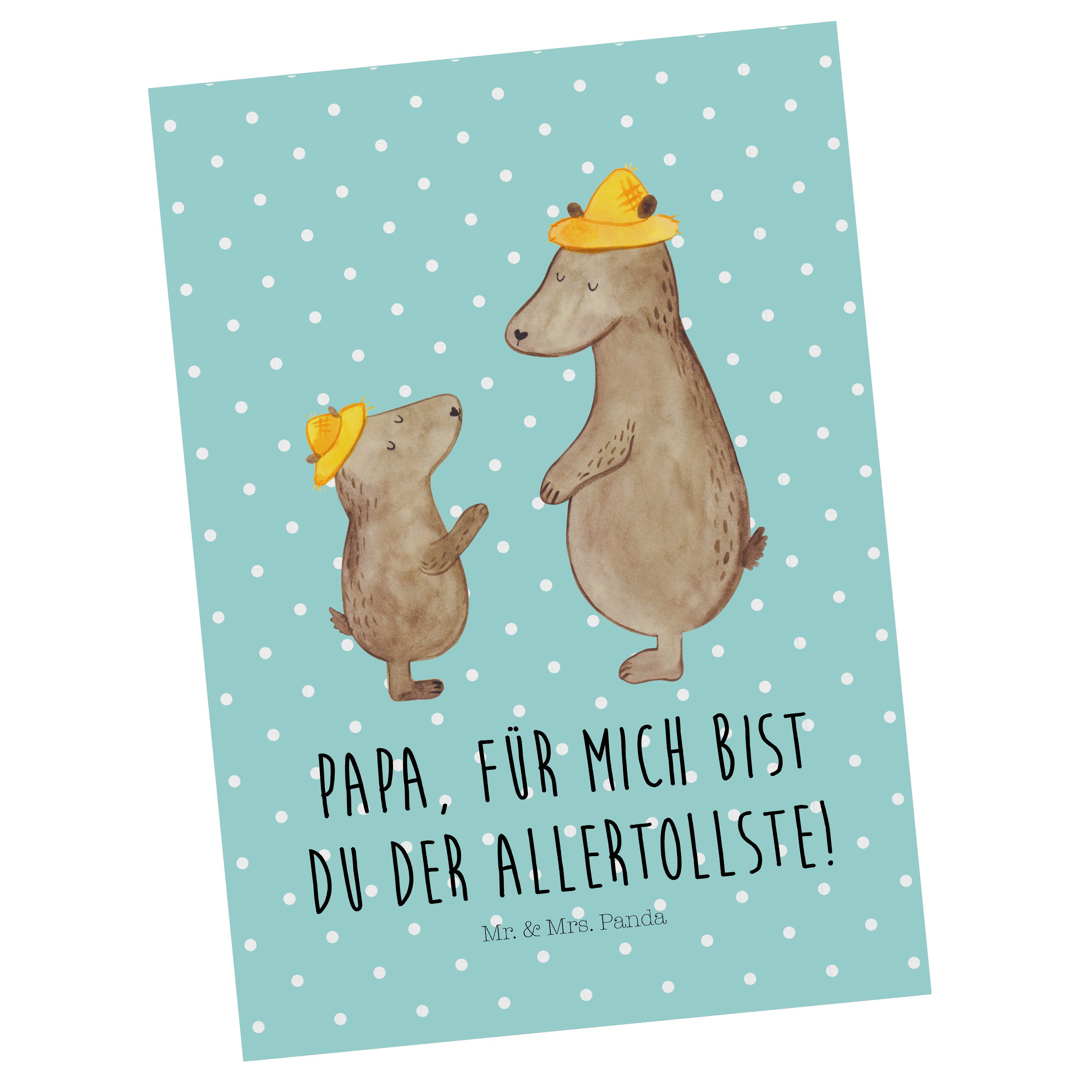 Mr. & Mrs. Panda Postkarte Bären mit Hut - Türkis Pastell - Geschenk, Vatertag, Paps, Ansichtska