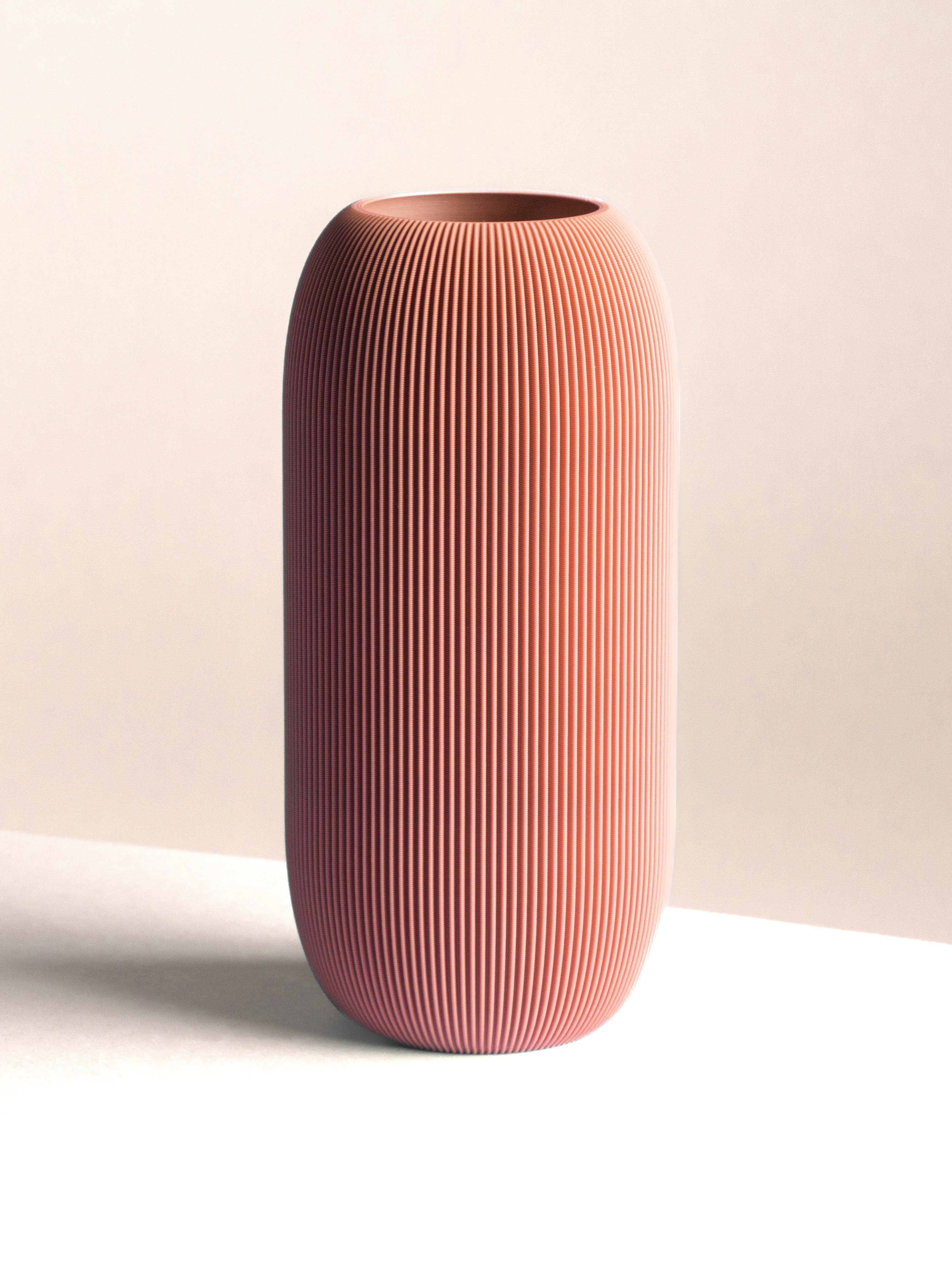 Dennismaass. Dekovase PILLE, minimalistische Rillen-Optik, H 27cm, 3D Druck, dekorative Vase aus dem 3D Drucker