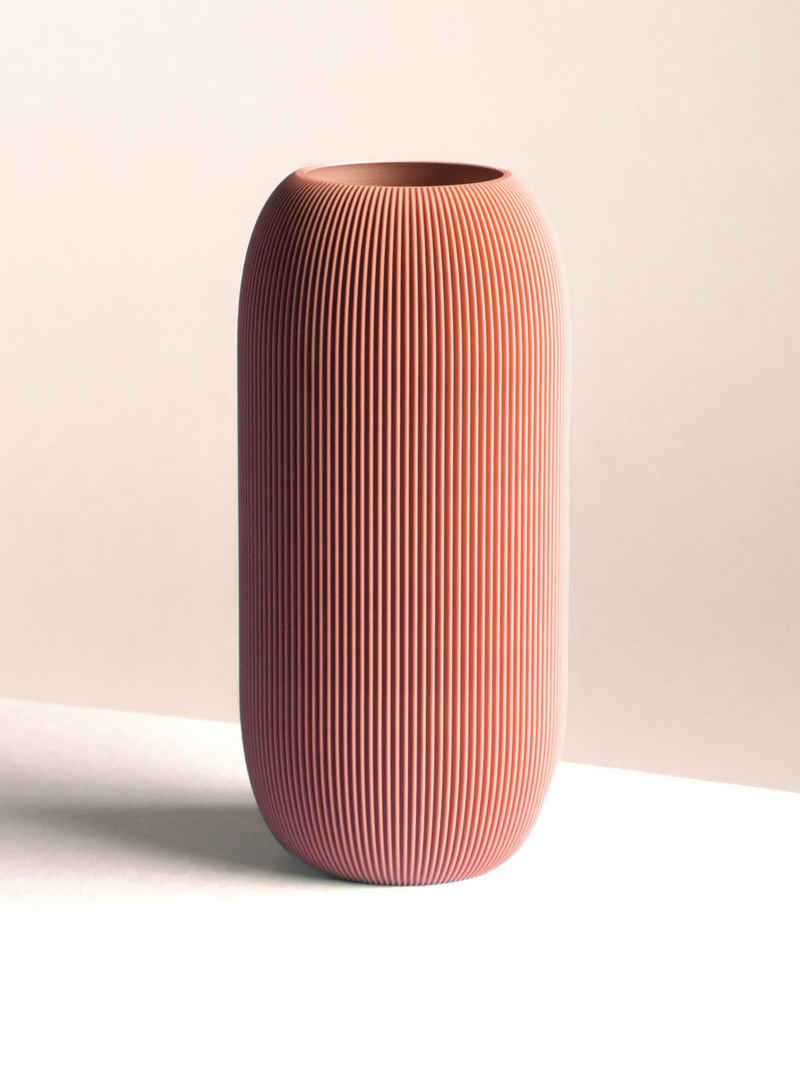 Dennismaass. Dekovase PILLE, Vase, H 20cm, 3D-Druck, wundervolle Rillen-Optik, Kunststoff 3D-Druck