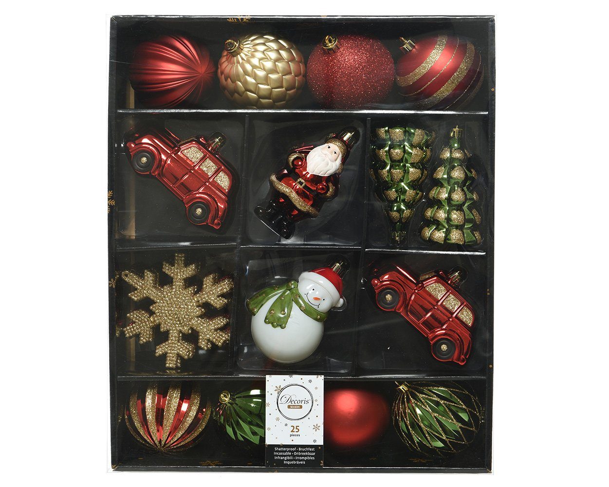 Decoris season decorations Weihnachtsbaumkugel, Новорічні кулі Kunststoff mit Фігурки 8cm rot / gold, 25er Set