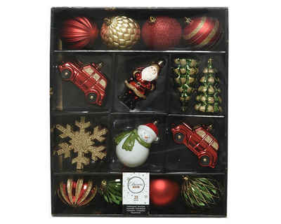 Decoris season decorations Weihnachtsbaumkugel, Weihnachtskugeln Kunststoff mit Figuren 8cm rot / gold, 25er Set