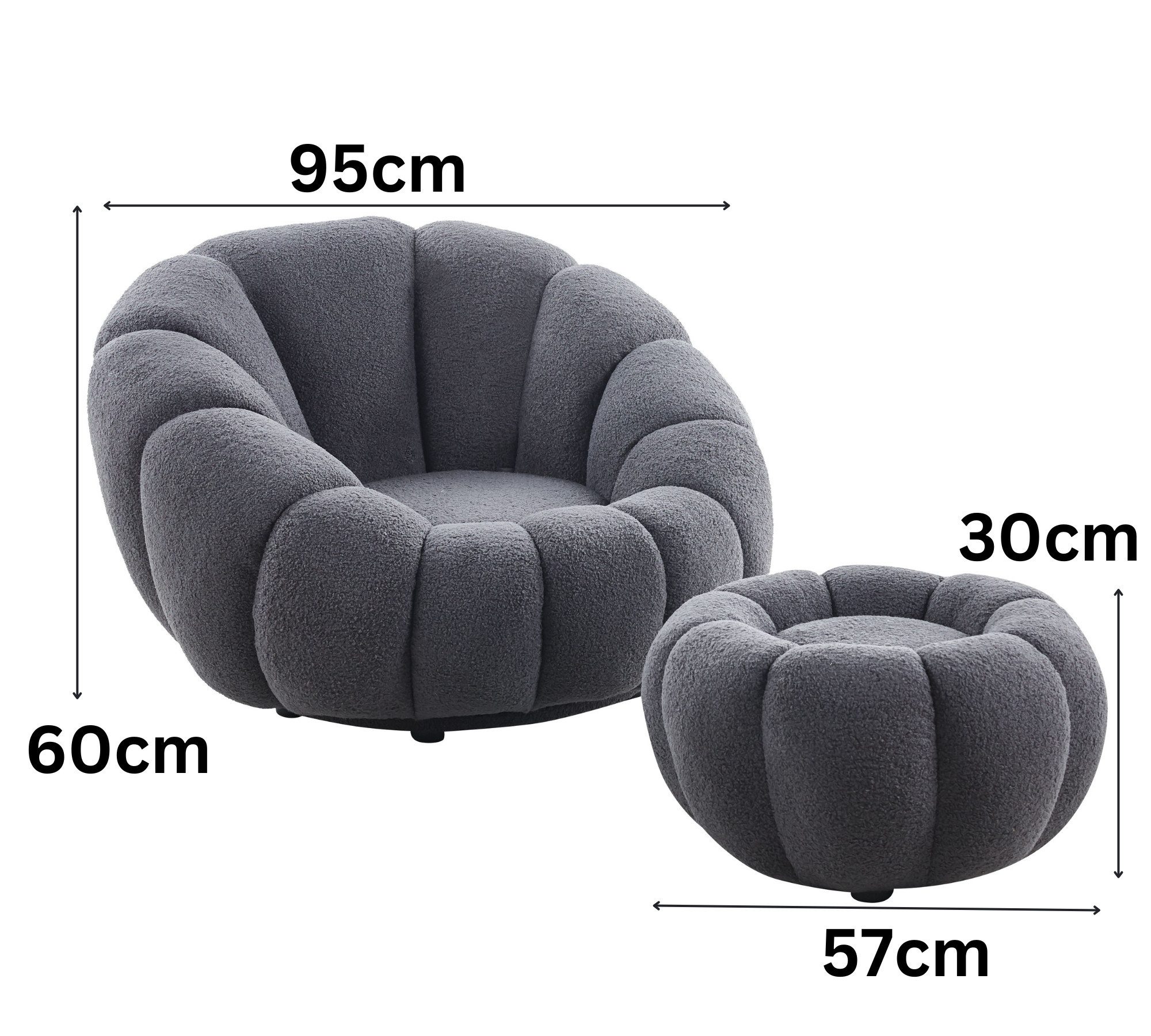 alesvelt Drehsessel Kürbis Sessel 360° Drehfunktion Relaxsessel inkl. Hocker (Set, 2-St), 360° Drehfunktion – Bild 3 von 5