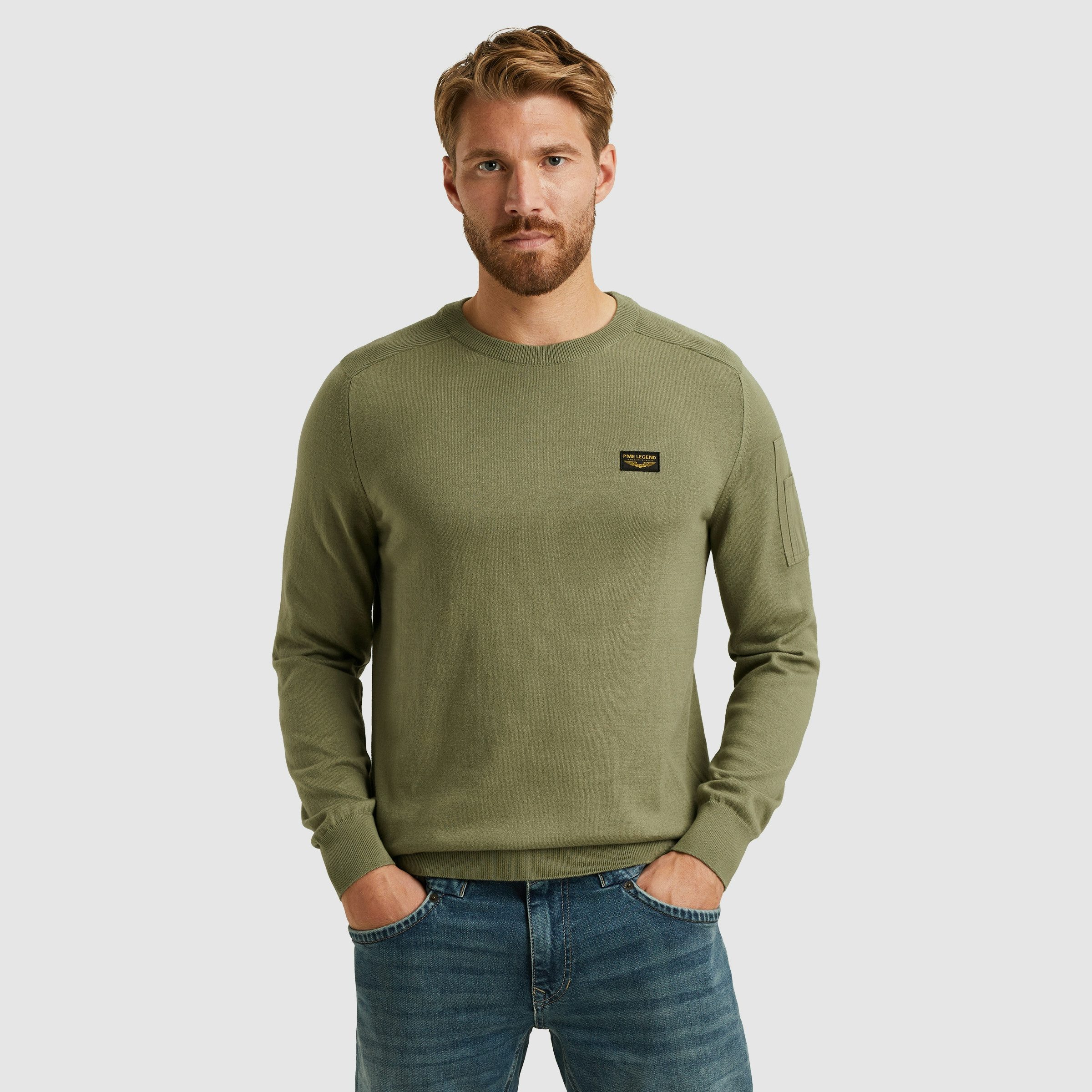 PME LEGEND Rundhalspullover mit Logo Stickerei