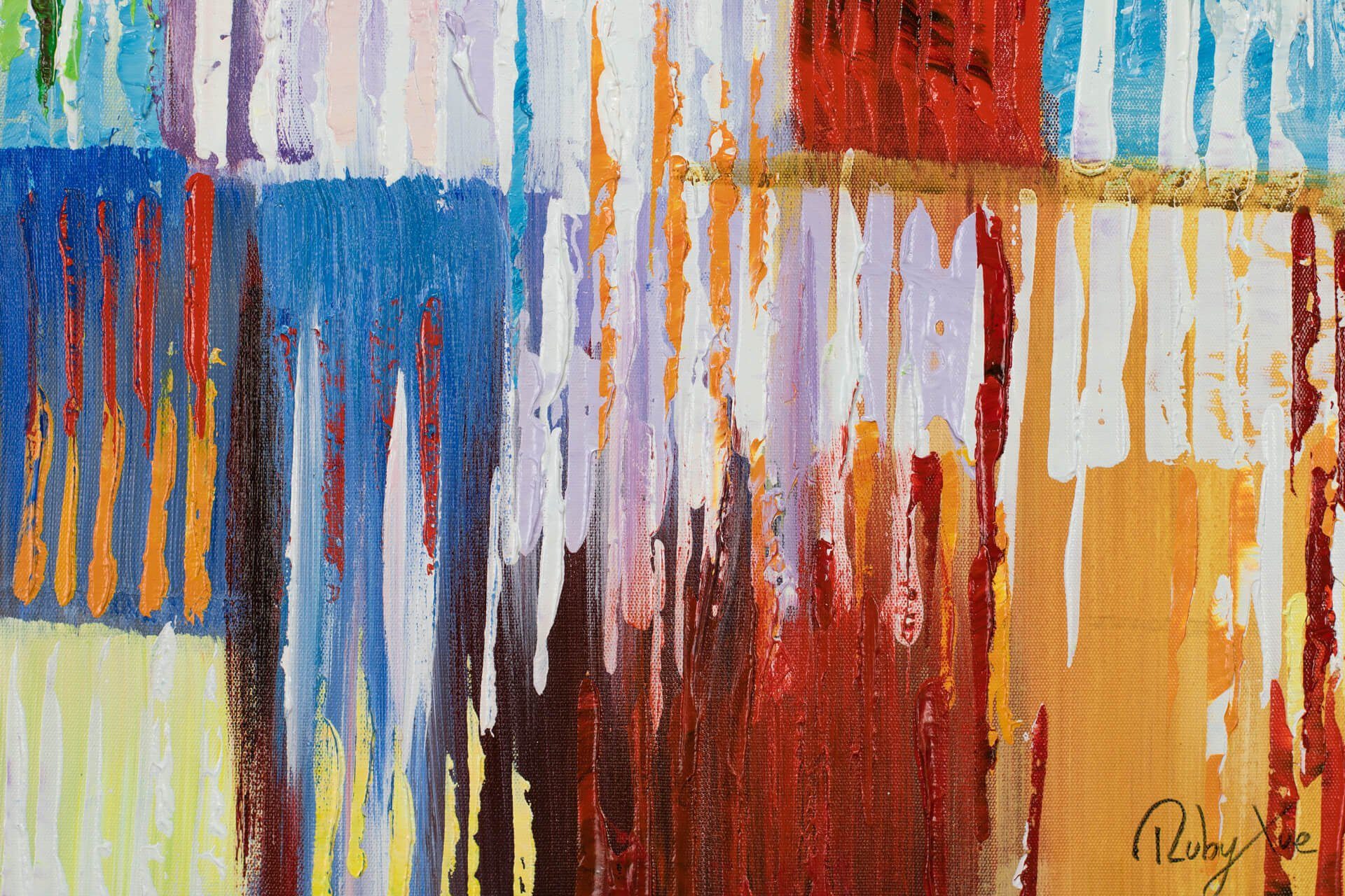 KUNSTLOFT Gemälde Rainbow Vibes 60x60 cm, Leinwandbild 100% HANDGEMALT Wandbild Wohnzimmer