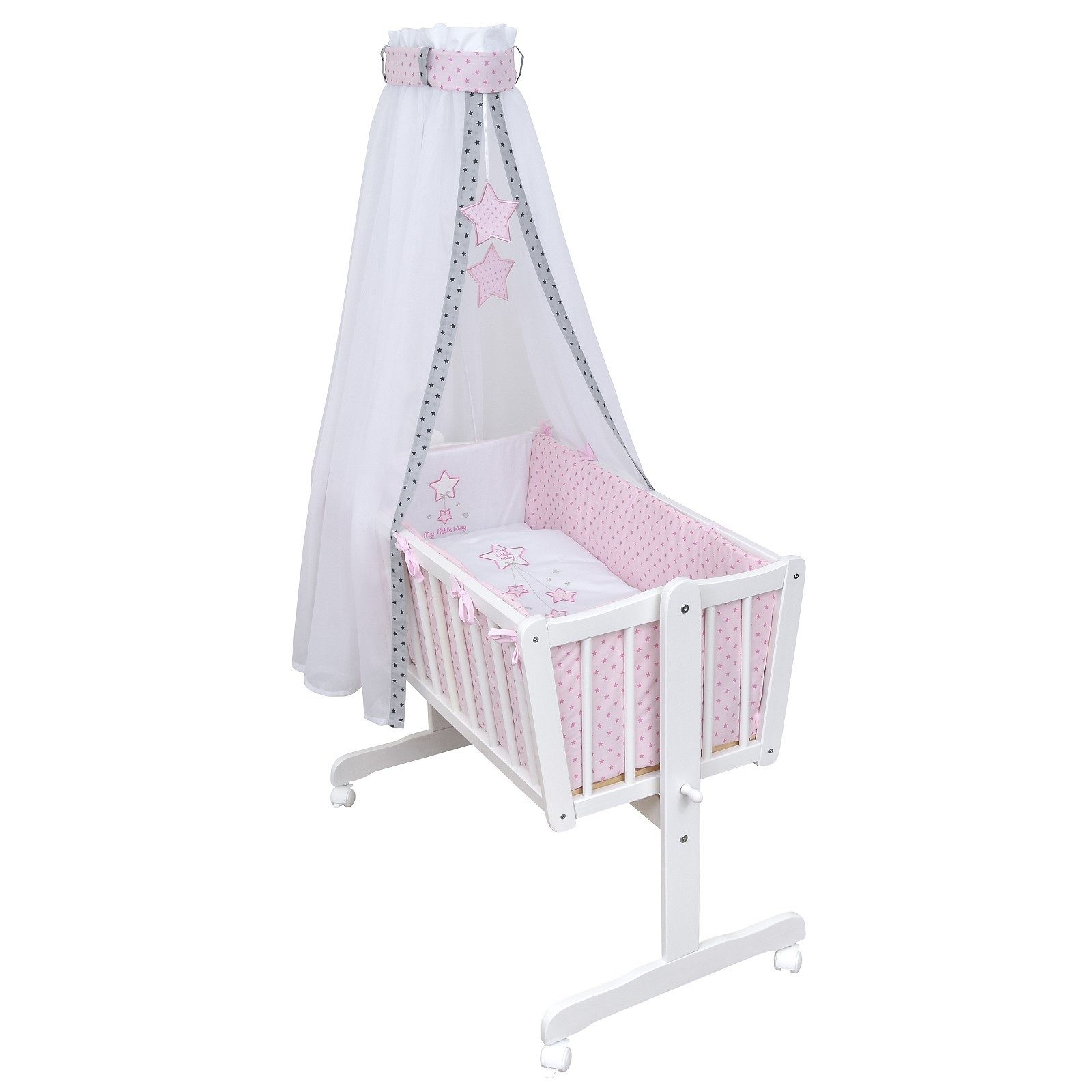 Baby-Delux Stubenbett Babywiege Komplettset, Schaukelwiege Weiß 90x40cm Komplett Bettset Wiegenset