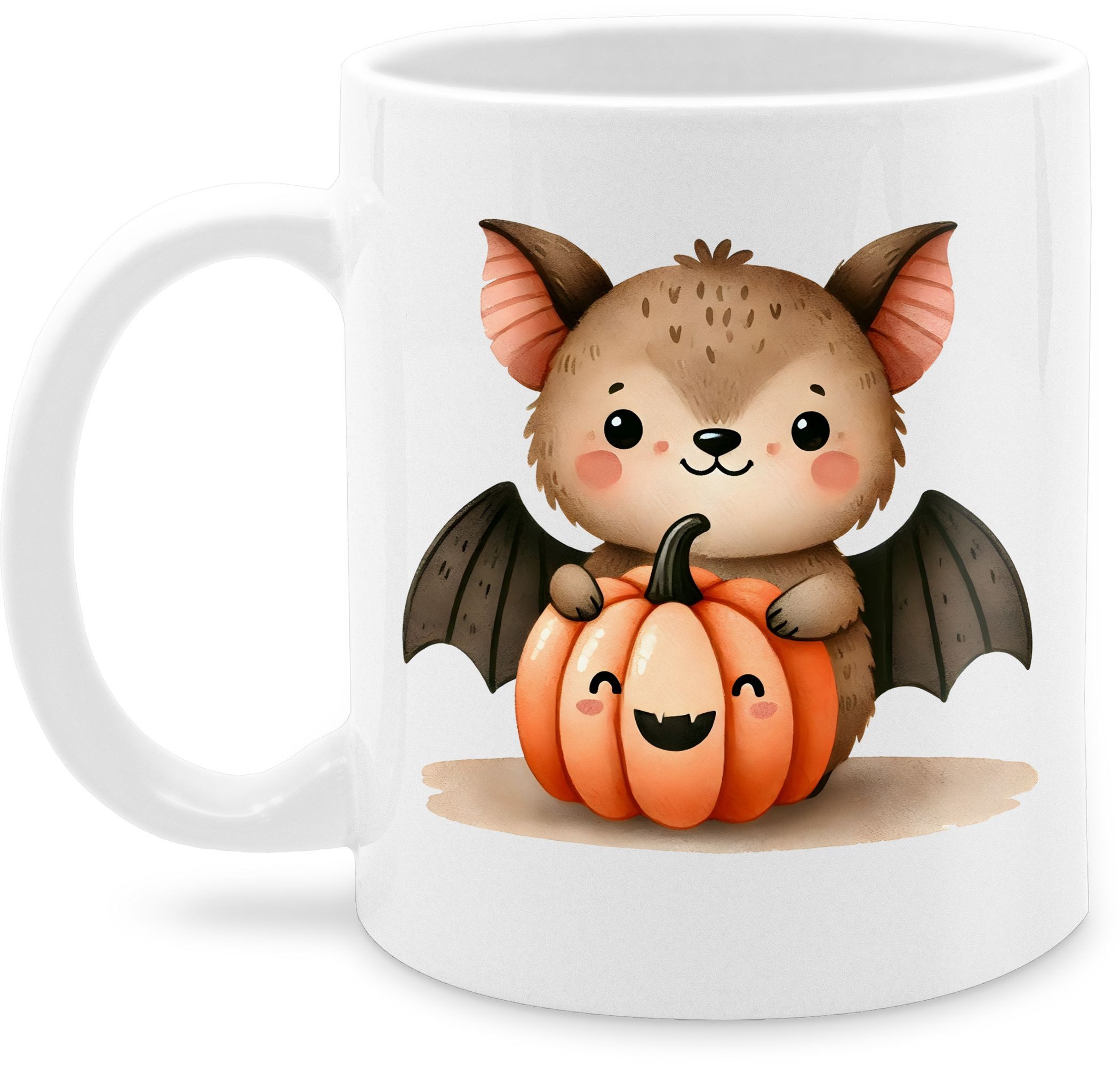 Shirtracer Tasse Süße Fledermaus mit Kürbis, Herbstliches und niedliches Motiv, Hallo, Keramik, Halloween Tassen