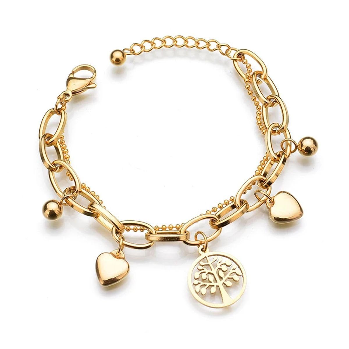Edelstahlarmband Armbänder Edelstahl Multilayer Kreative Heart Perle/Tree Chain Schmuck