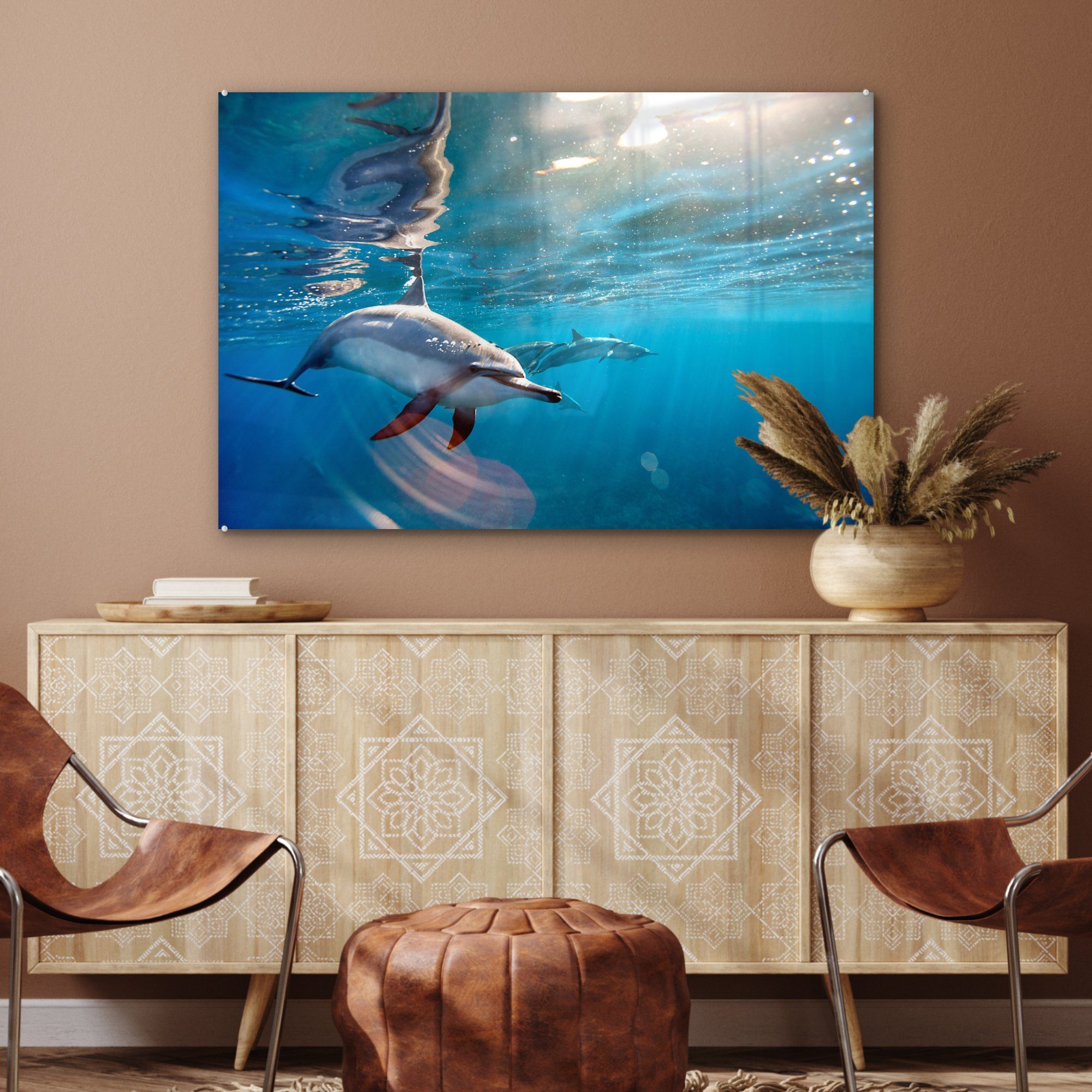 Sonne Wohnzimmer Wasser, St), (1 Acrylglasbild & Delphin MuchoWow Schlafzimmer - - Acrylglasbilder