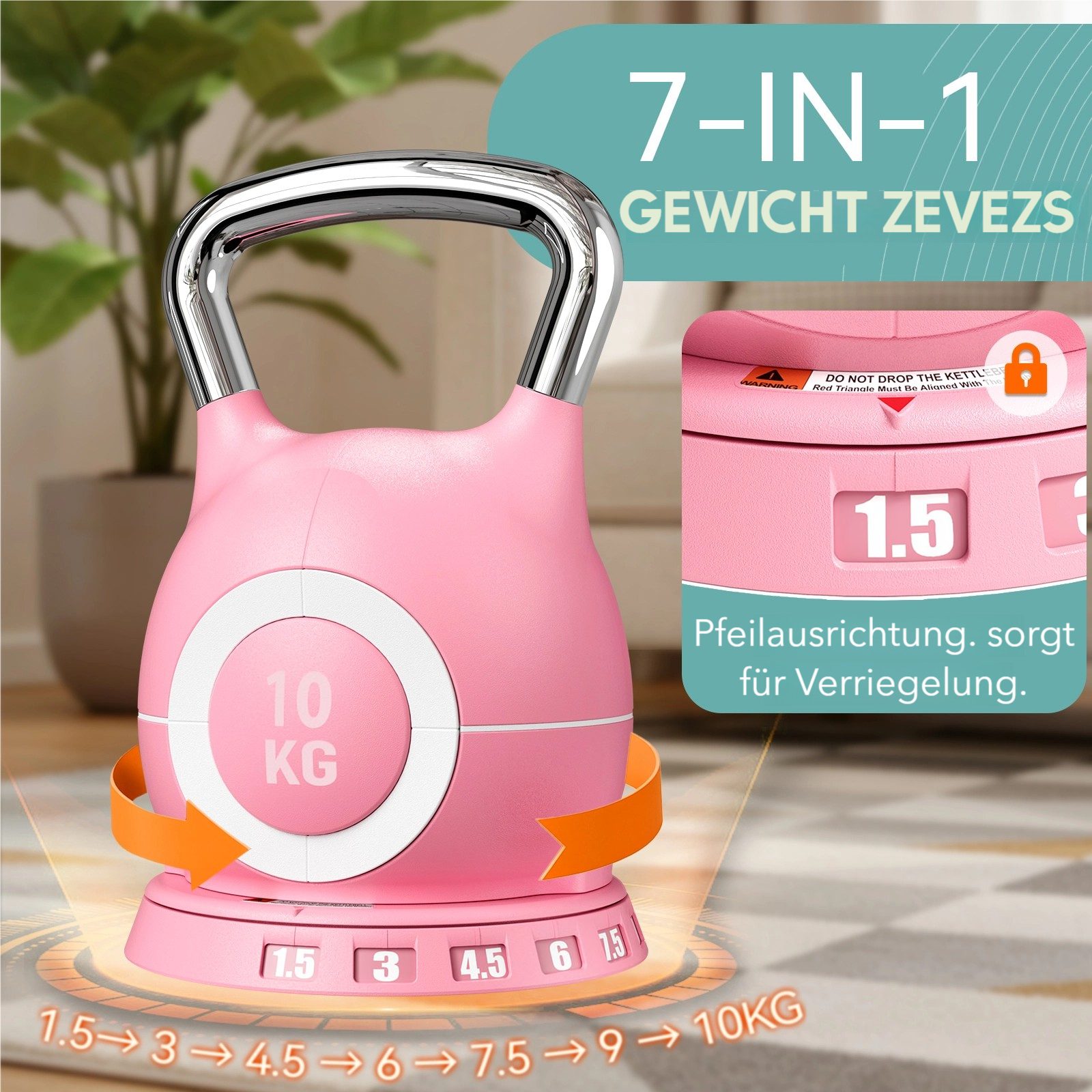 TLGREEN Kettlebell Verstellbare Kettlebell Set,7 in 1 Kugelhantel, (mit massivem Aluminiumgriff Hanteln), für Heimtraining und Fitness