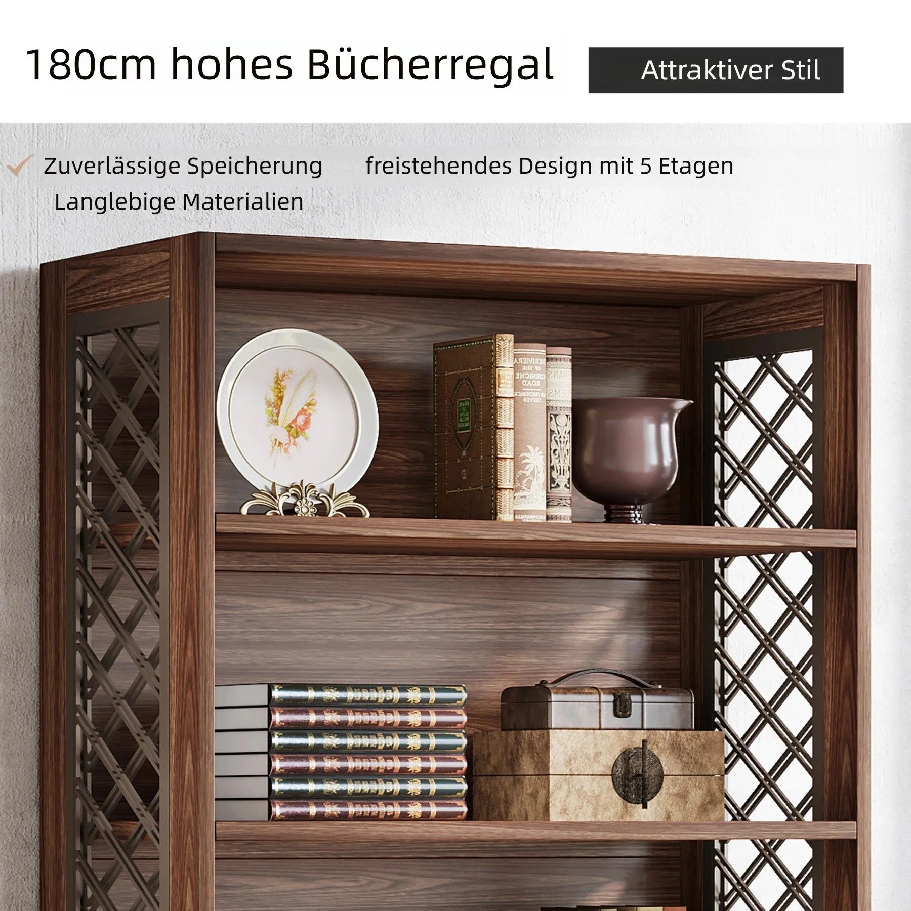 Tribesigns Bücherregal 6-stöckiges Standregal, 180cm regal Holz, offenes Ausstellungsregal – Bild 5 von 5