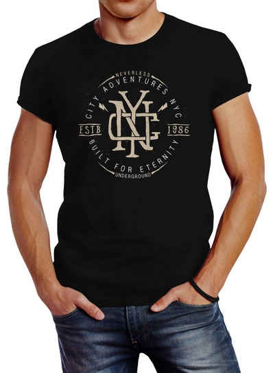 Neverless Print-Shirt Herren T-Shirt NYC Logo Print New York City Built for eternity Schriftzug Fashion Streetstyle Slim Fit Neverless® mit Print