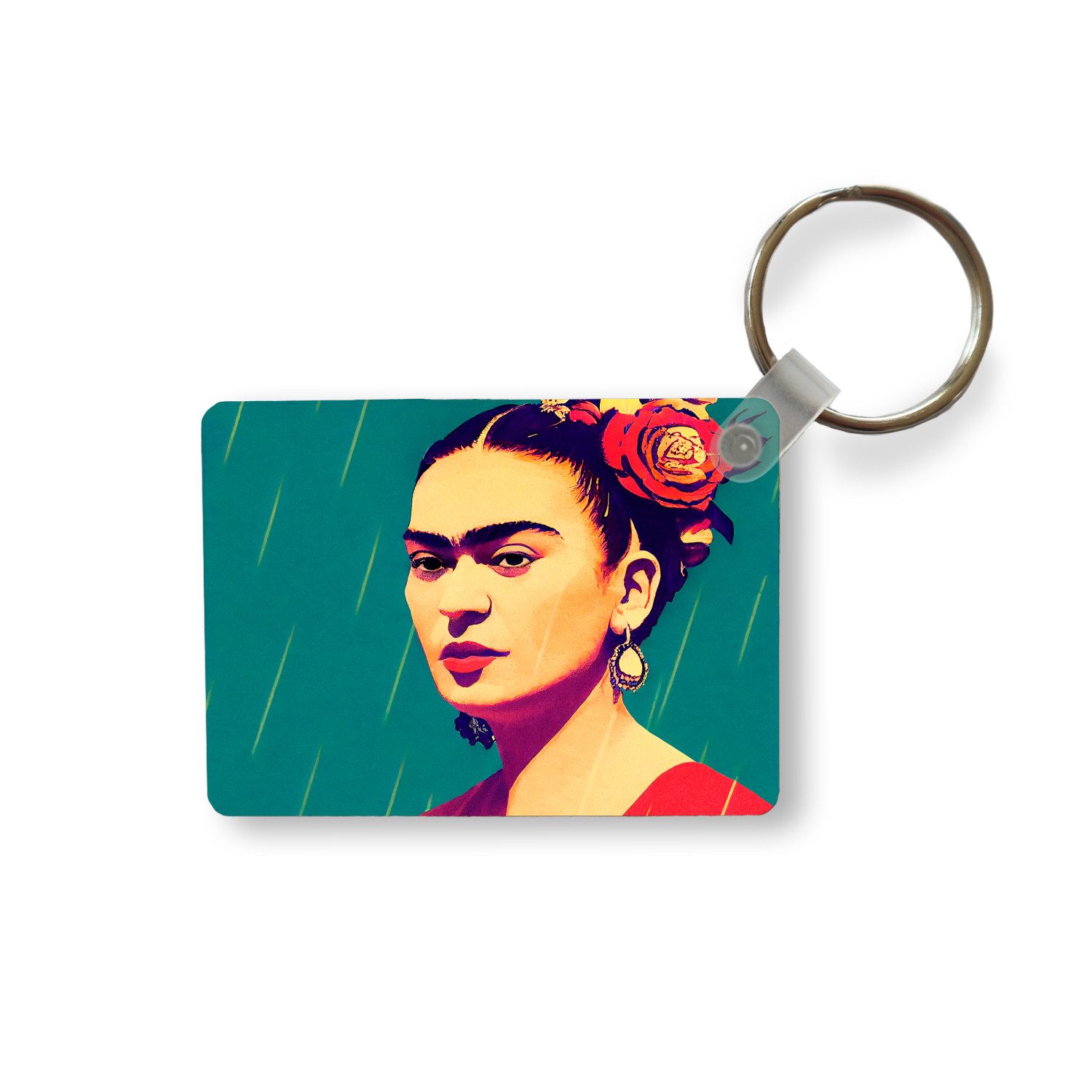 MuchoWow Schlüsselanhänger Porträt - Frida Kahlo - Frau - Vintage - Rot, Rechteckig mit Schlüsselring, Geschenk, Accessoire, 6x4 cm