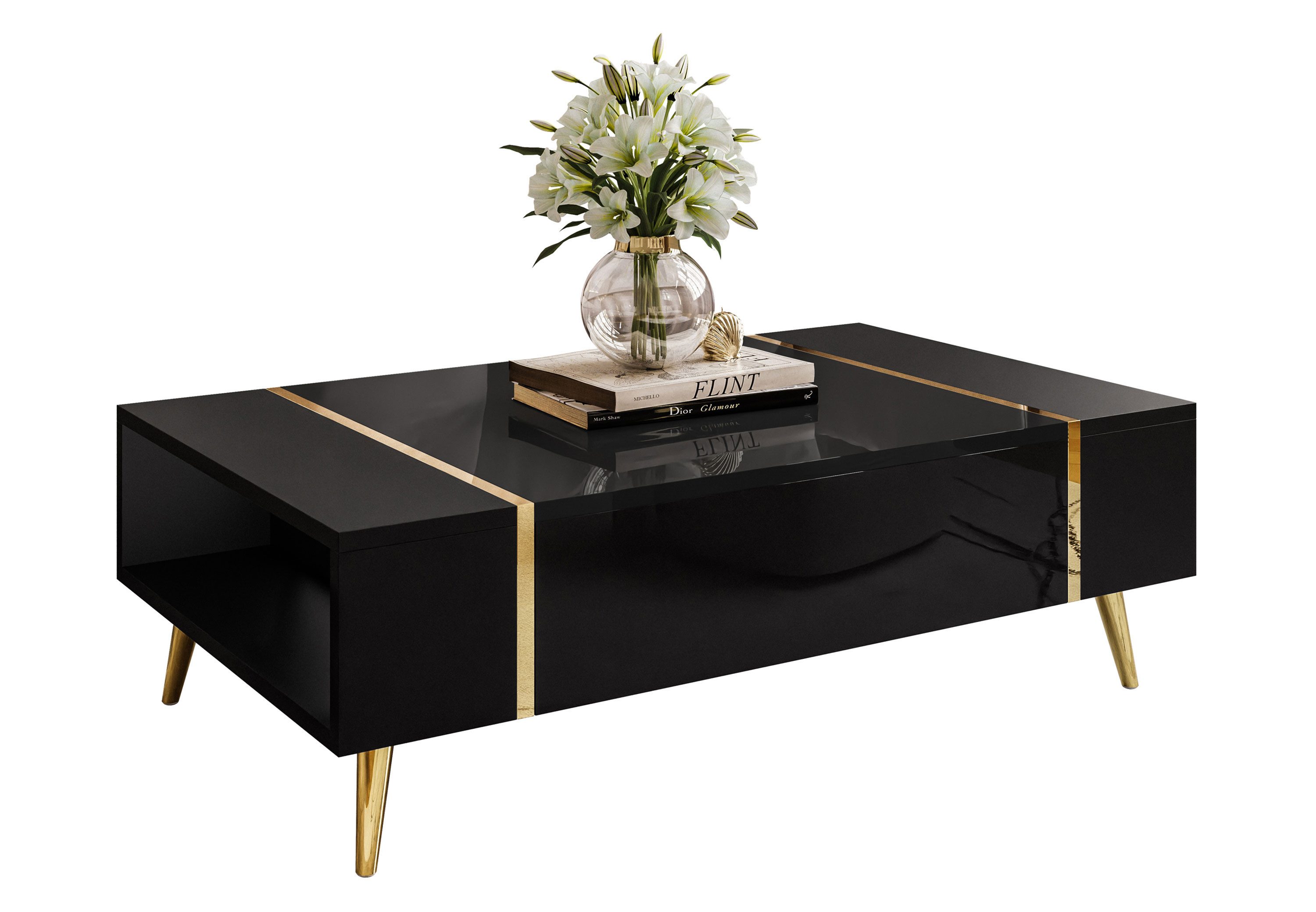 Lookway Couchtisch ONYX auf goldenen Beinen Hochglanz günstig online kaufen