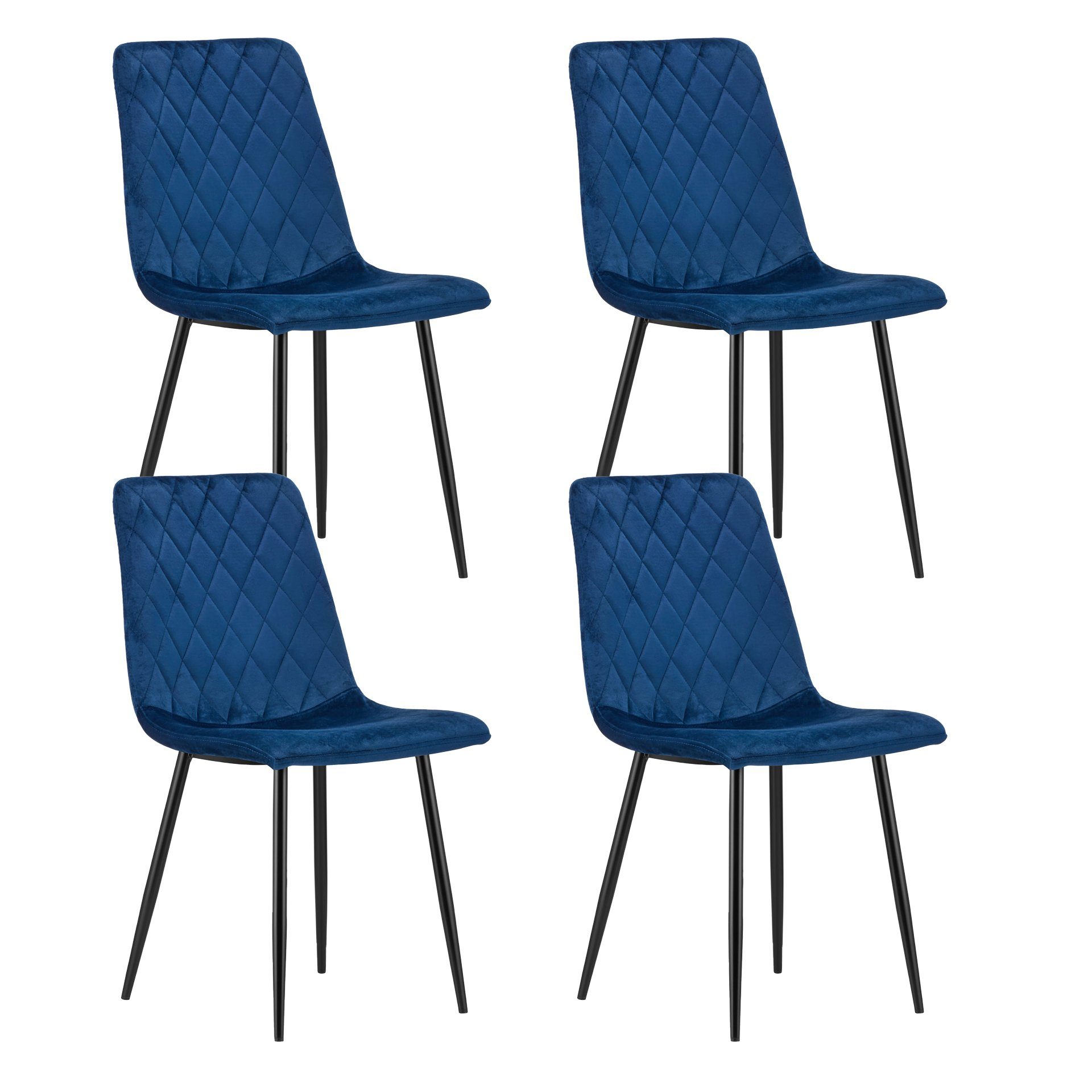 Muster, blau mit 4x, Karo 4er schwarzen Esszimmerstuhl Wohnzimmerstuhl Esszimmerstuhl Polster, Polsterstuhl Stuhl Set Beinen elegantes Collective Home