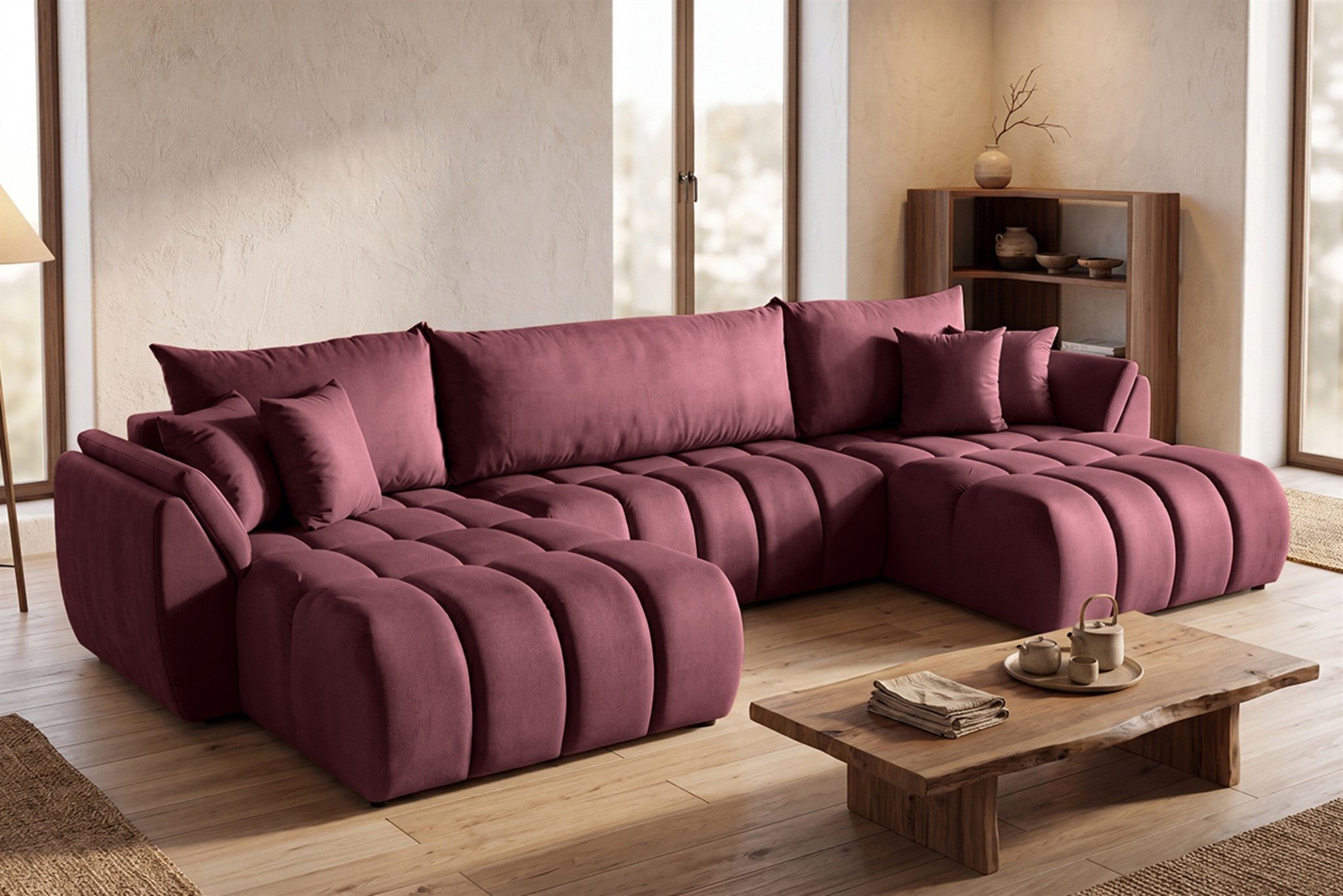 Fun Möbel Wohnlandschaft Sofa mit Schlaffunktion COLLIN in Velourstoff Monolith, Sofa Rücken echt bezogen