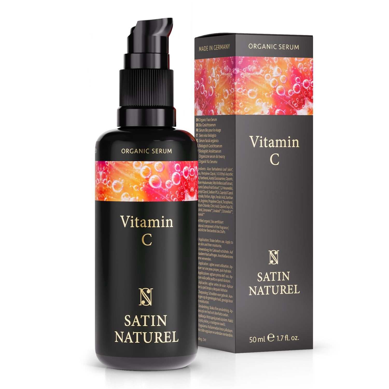 Satin Naturel Gesichtsserum Bio Vitamin C Serum - Mit Hyaluron + Bio Aloe Vera