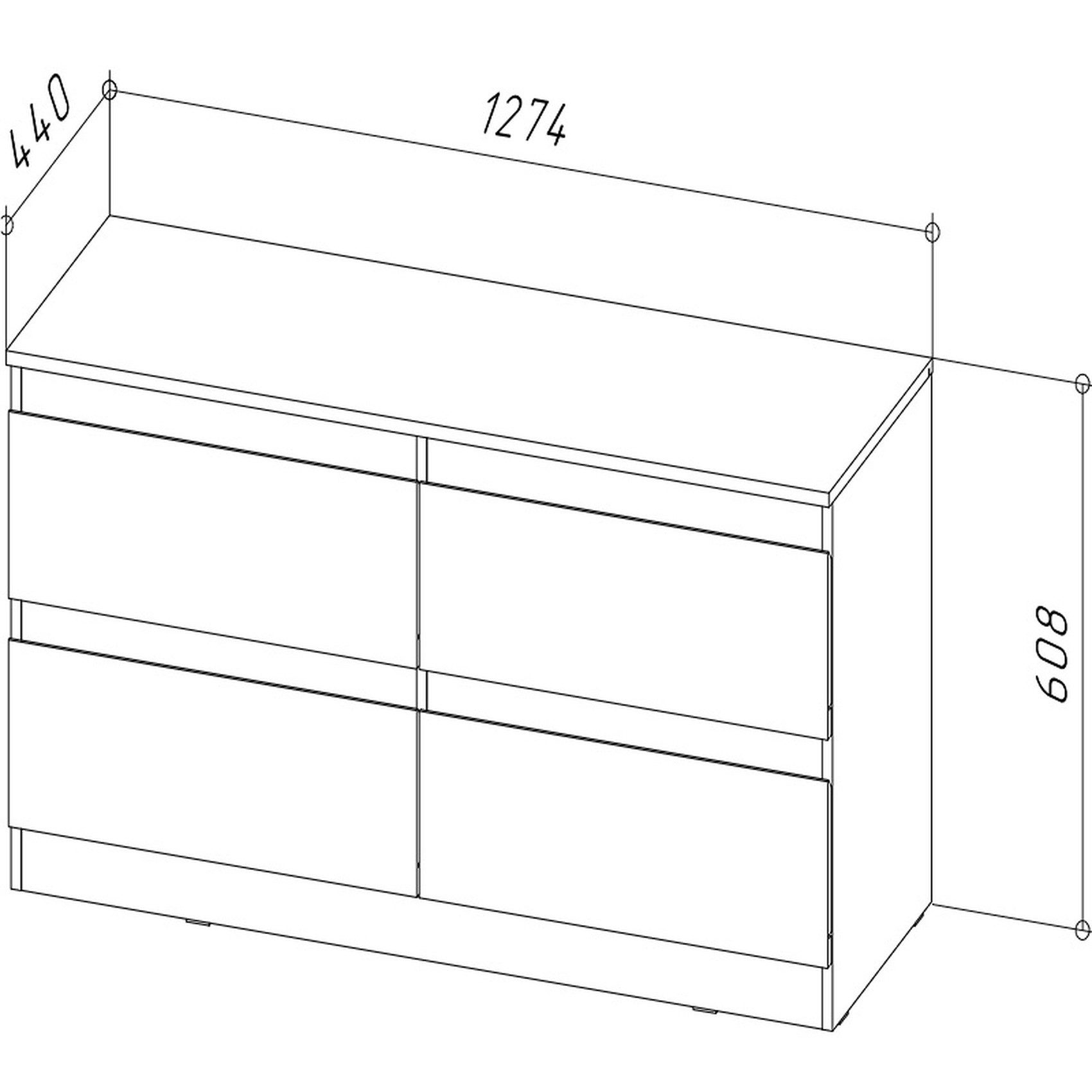 Raumhirsch Furniture Lowboard TV Schrank, TV-Möbel, Fernsehschrank, TV-Kommode (Maße: 127,4 x 60,8 x 44 cm (4 Schubladen, grifflose Fronten), Rollenauszüge, stabile Konstruktion, modernes Design, viel Stauraum