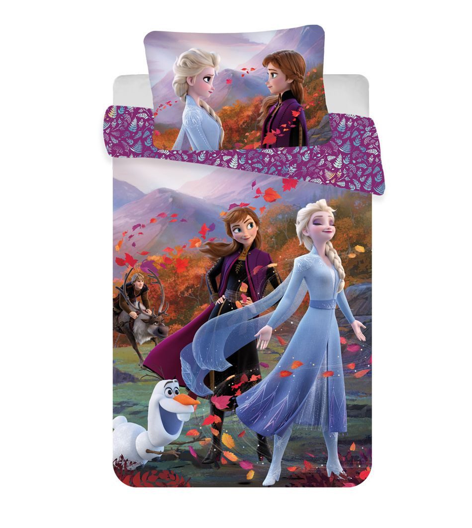Disney Frozen Kinderbettwäsche Wendebettwäsche Disney Frozen 2 Anna Elsa Olaf 100x135 + 40x60 cm, Baumwolle, 2 teilig